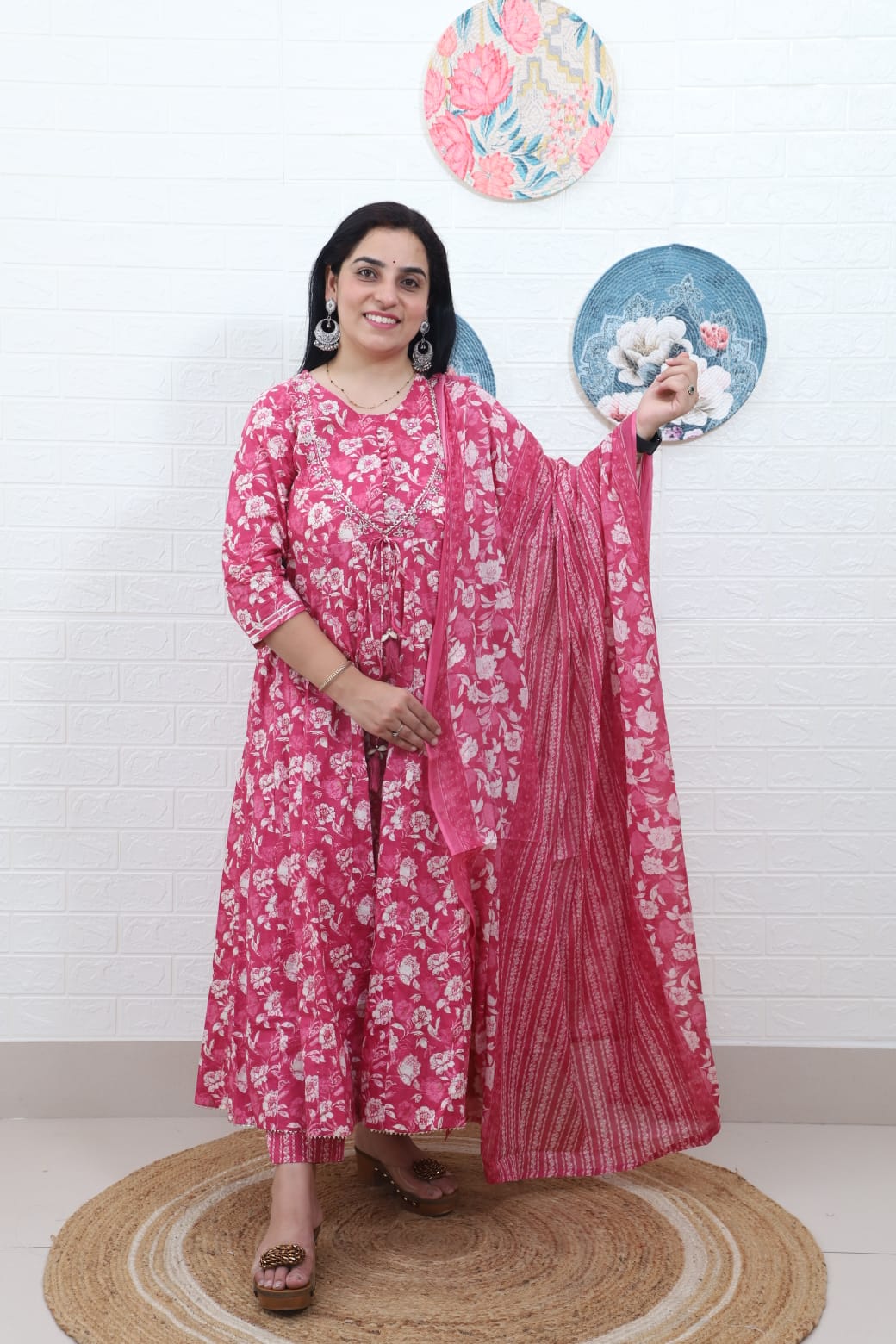 Rutwi Block Printed Pink Anarkali Suit Set