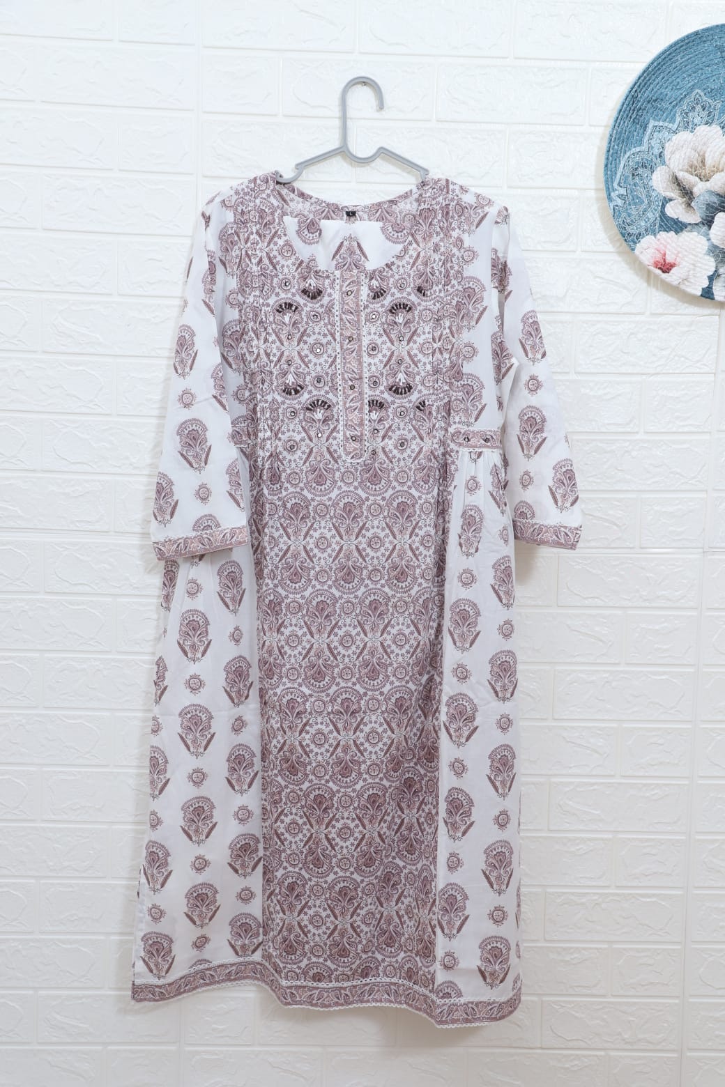 Tanya Block Printed White and Brown Suit Set