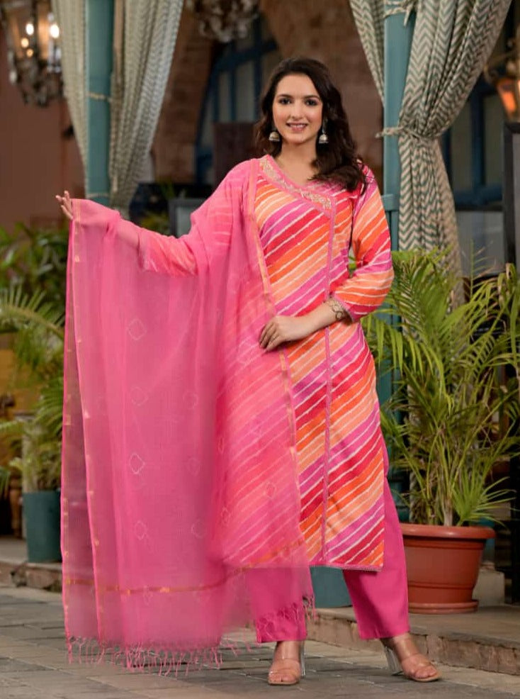 Gauri Lehriya Printed Angrakha Multi Pink suit set