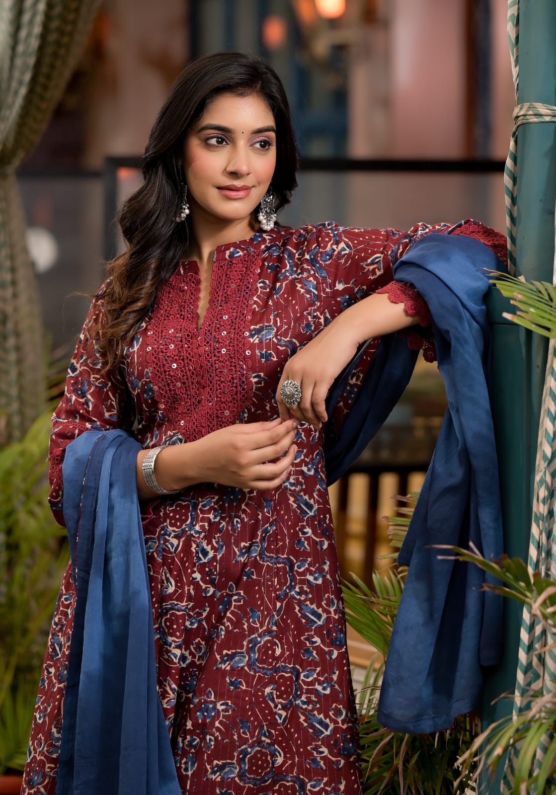 Khushi Block Printed Maroon Pakistani Anarkali Suit Set