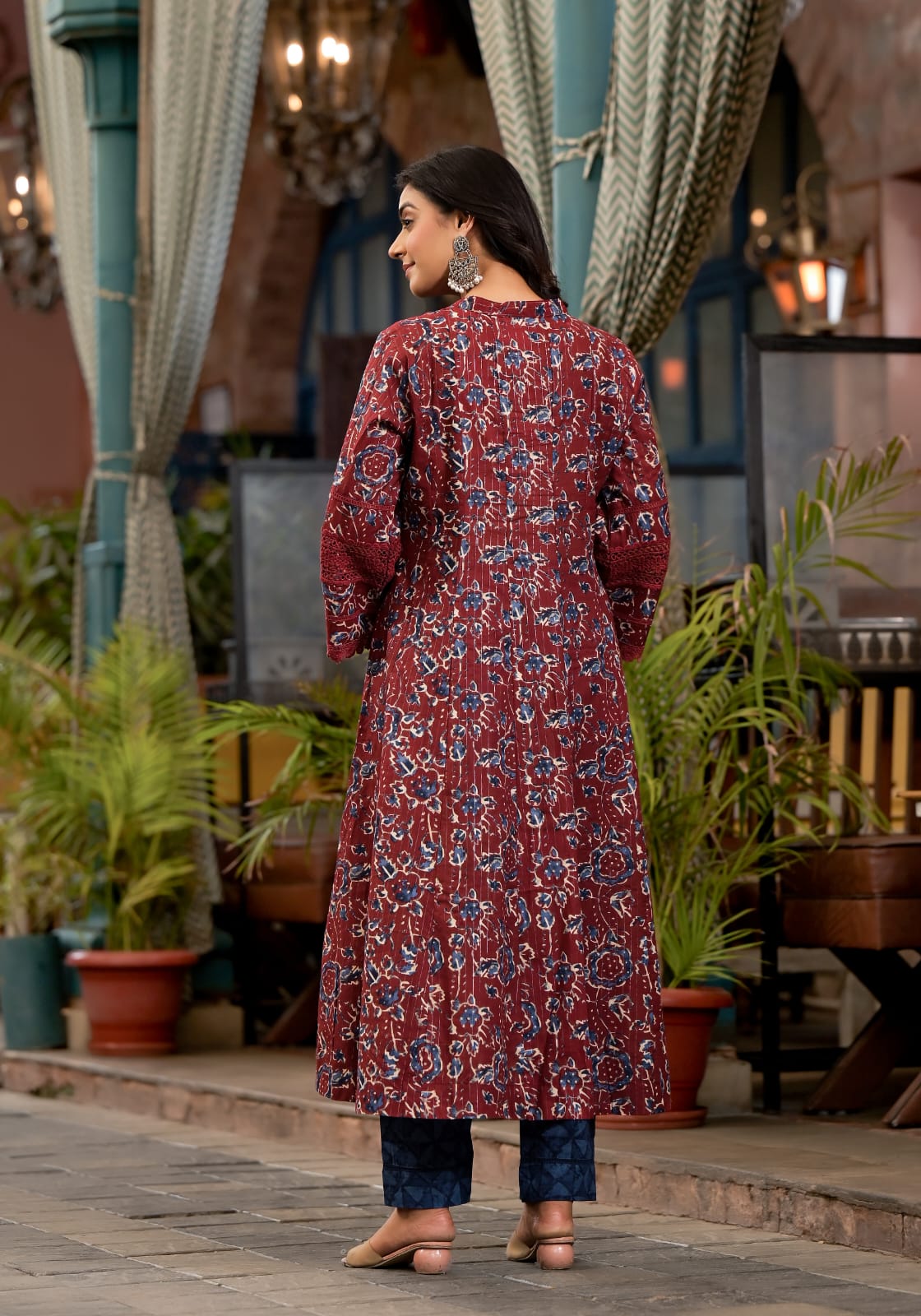 Khushi Block Printed Maroon Pakistani Anarkali Suit Set