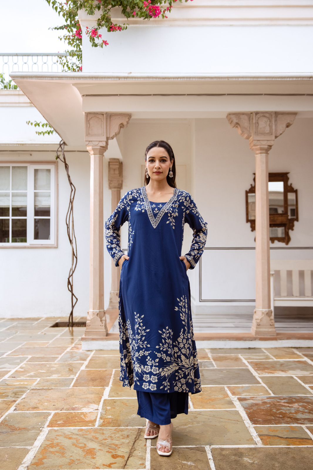 Navya Pakistani style Blue Leaf Printed Co-Ord Set