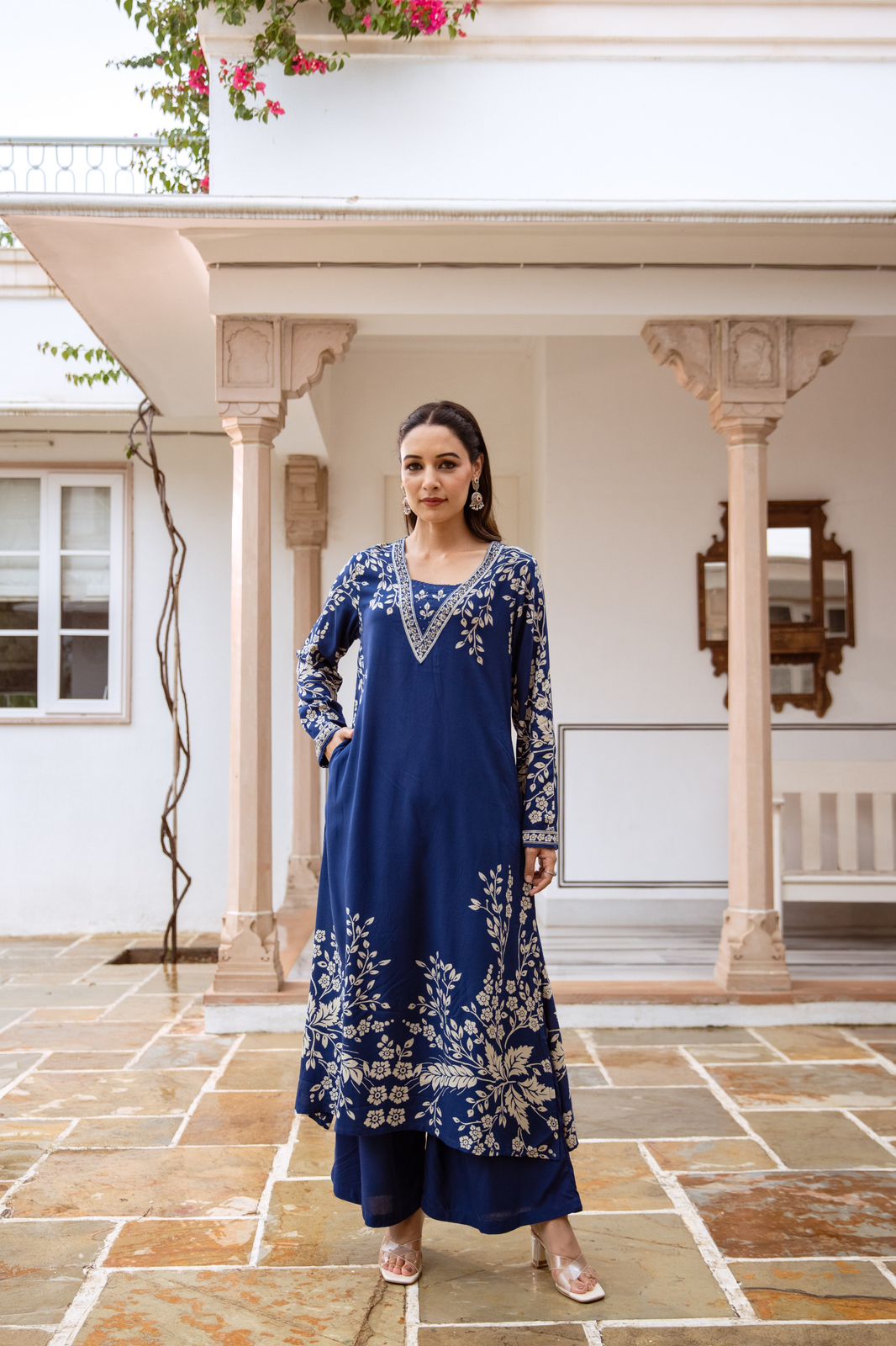 Navya Pakistani style Blue Leaf Printed Co-Ord Set