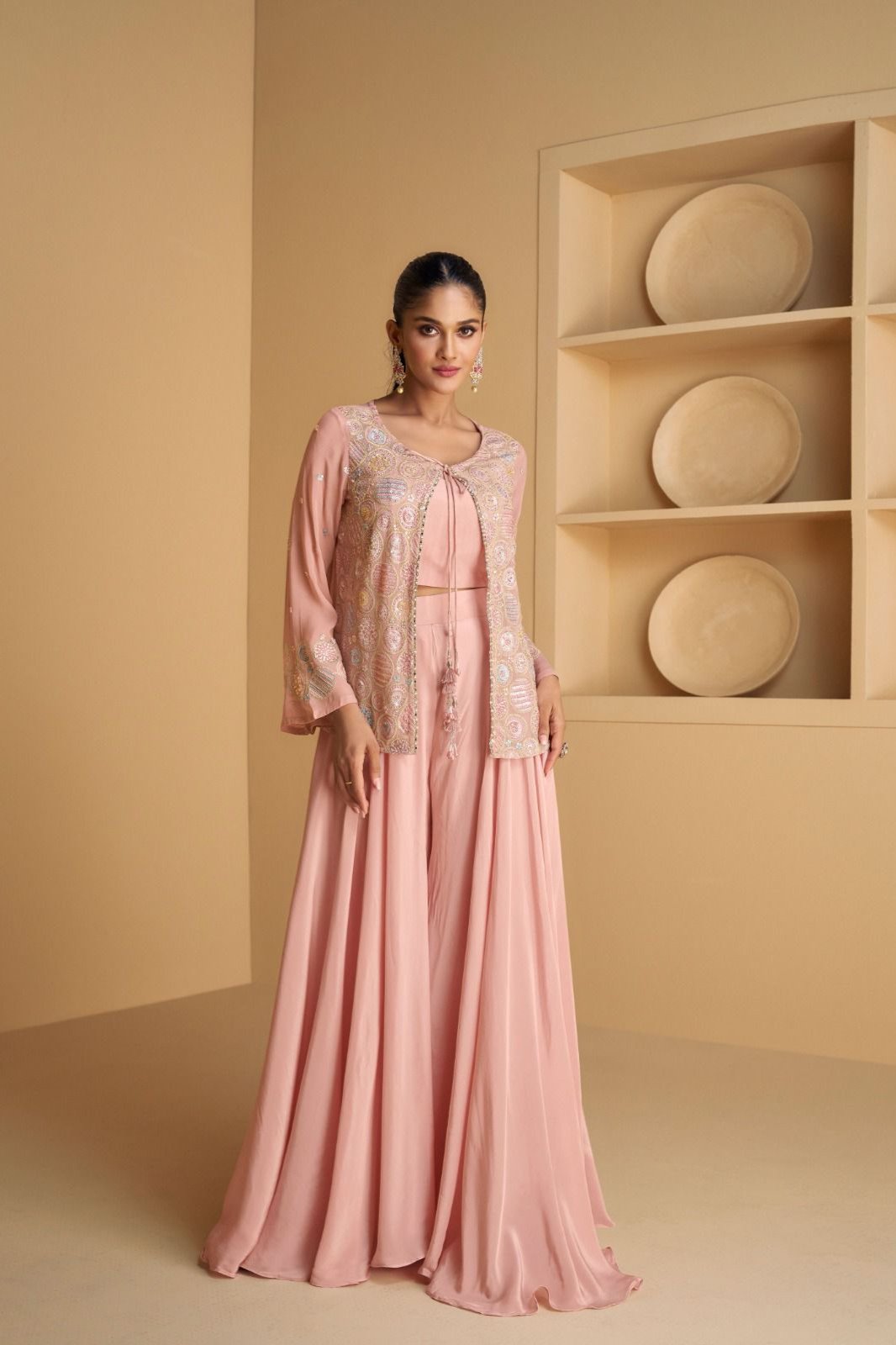 Amaya Hand Embroidered Pink Indo Western Set