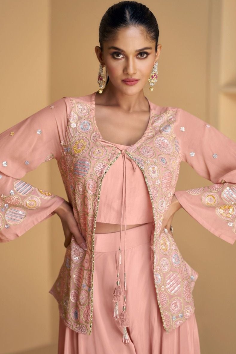 Amaya Hand Embroidered Pink Indo Western Set