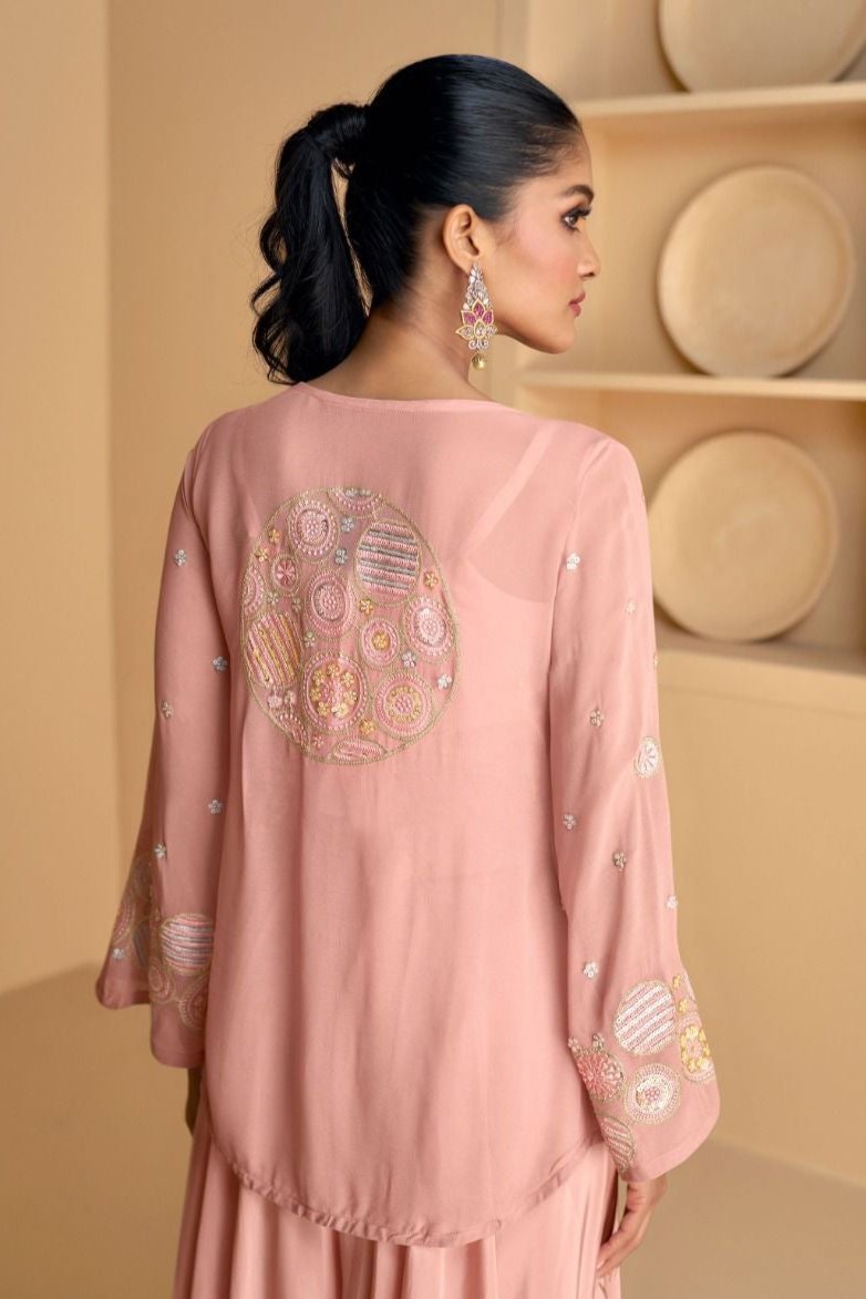 Amaya Hand Embroidered Pink Indo Western Set