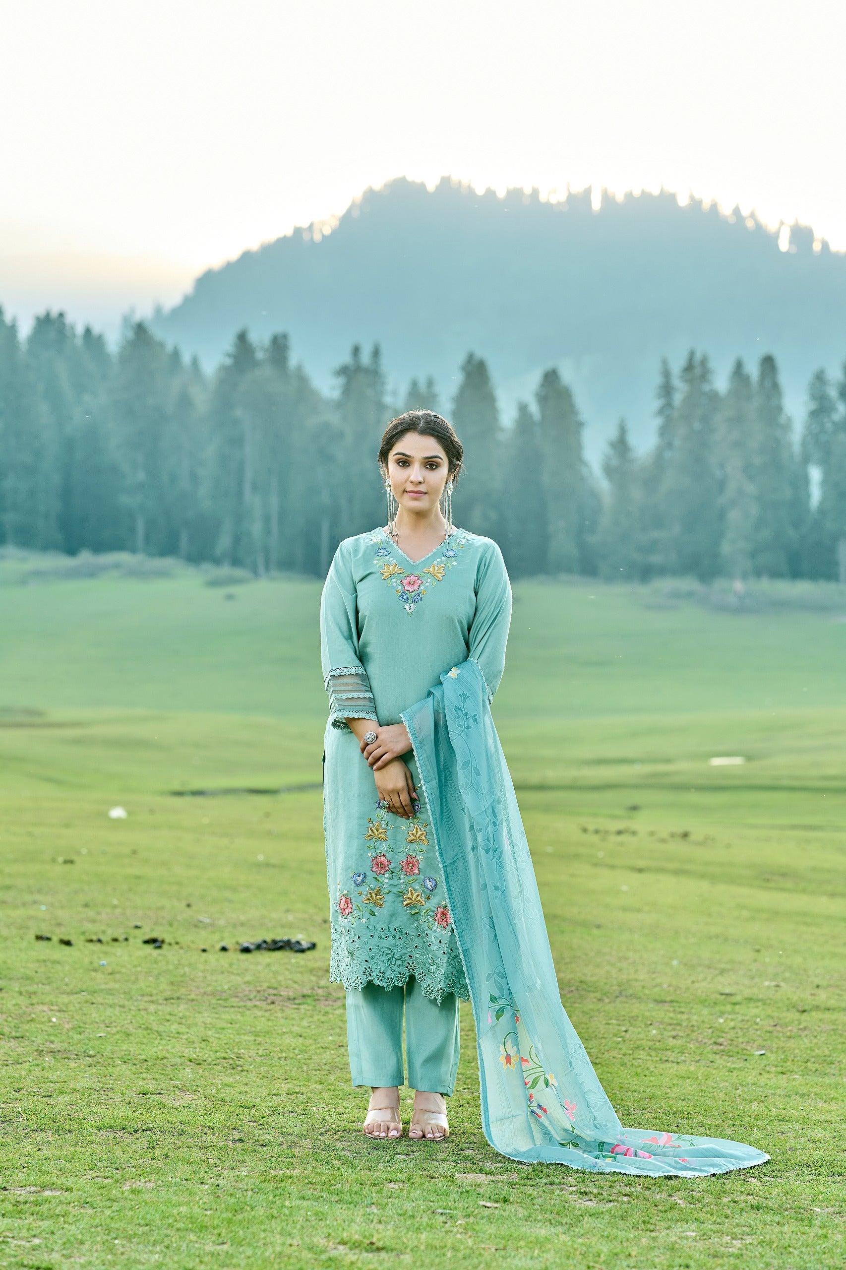 Aashna Sea Green Pakistani Straight Suit Set