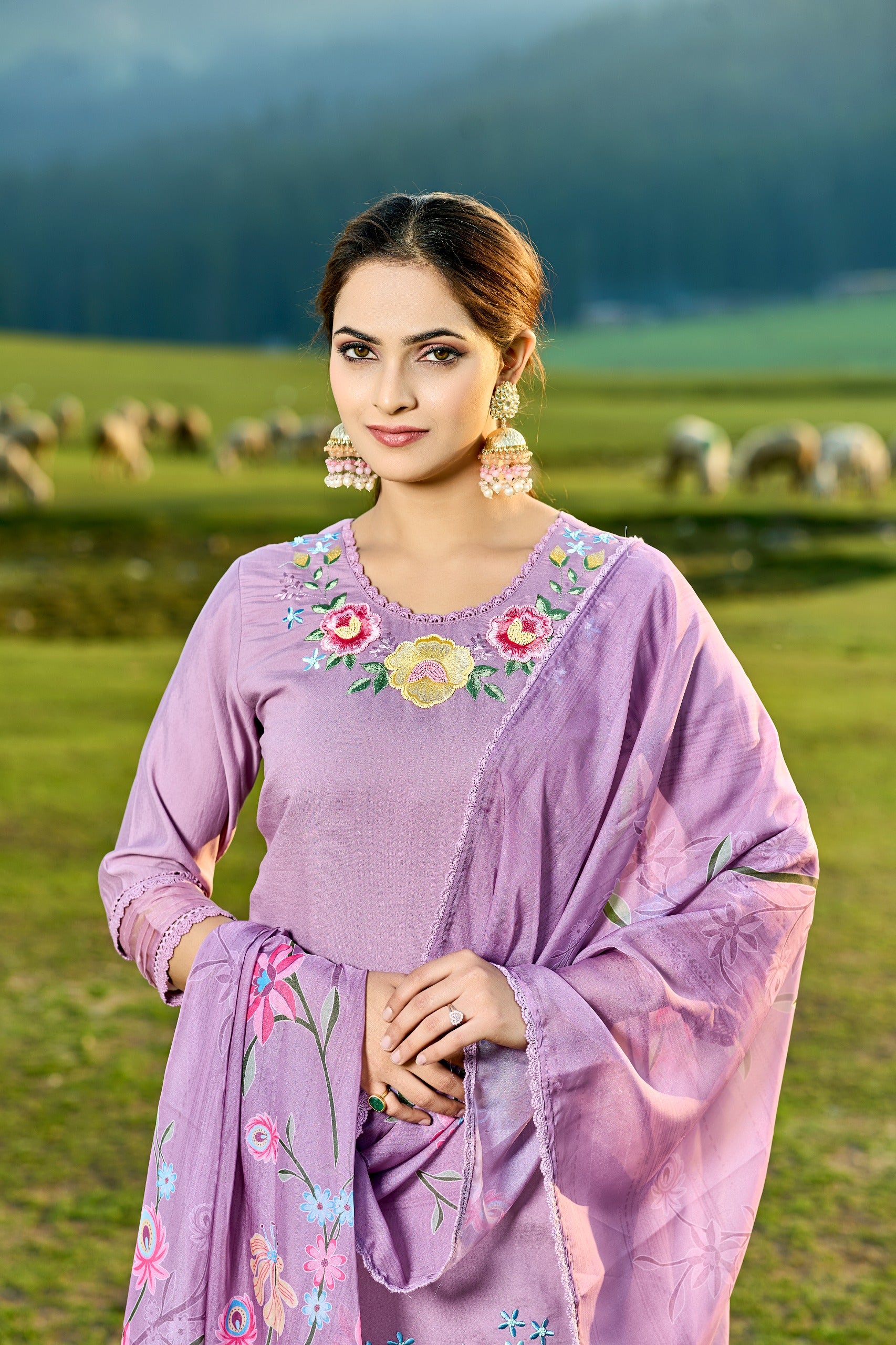 Aashna Purple Pakistani Straight Suit Set