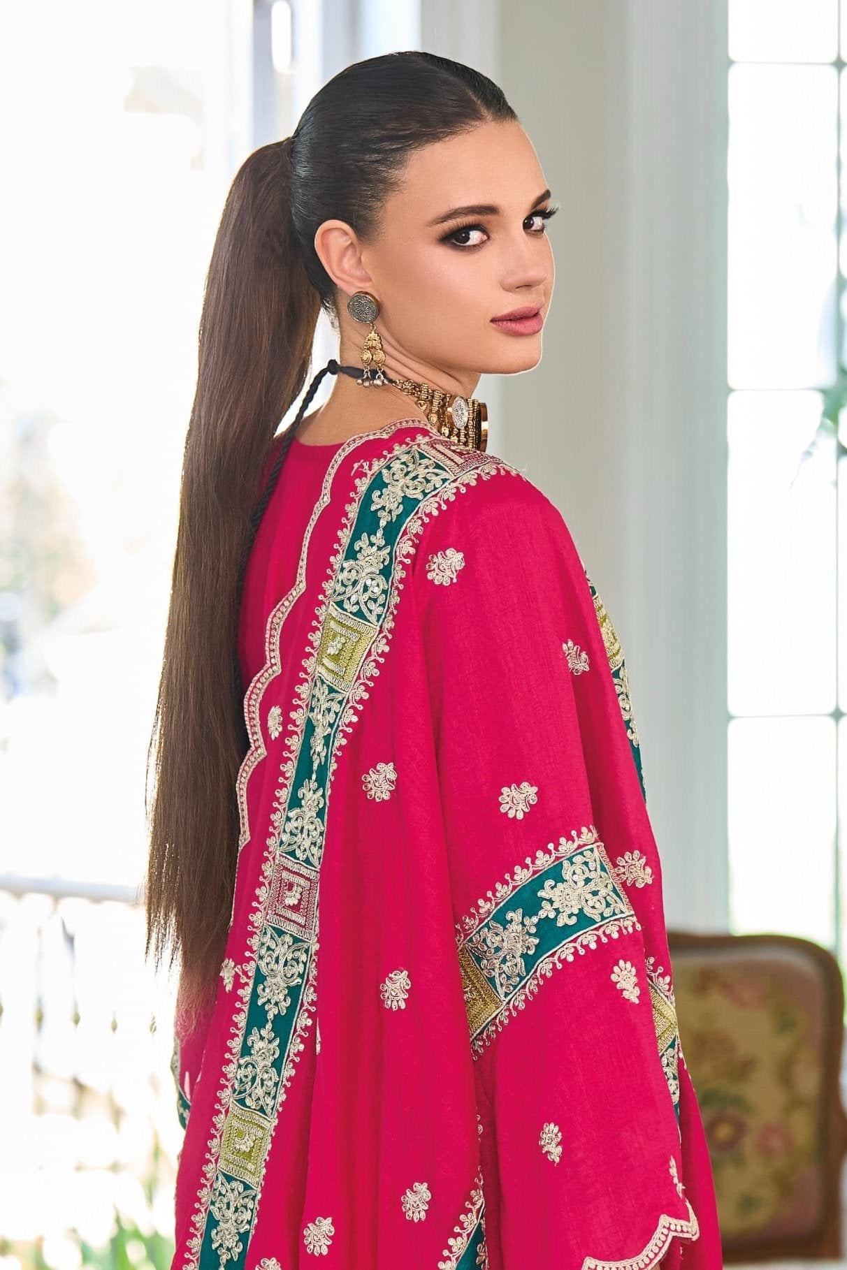 Ramya Pink Pakistani Embroidered Straight Suit Set