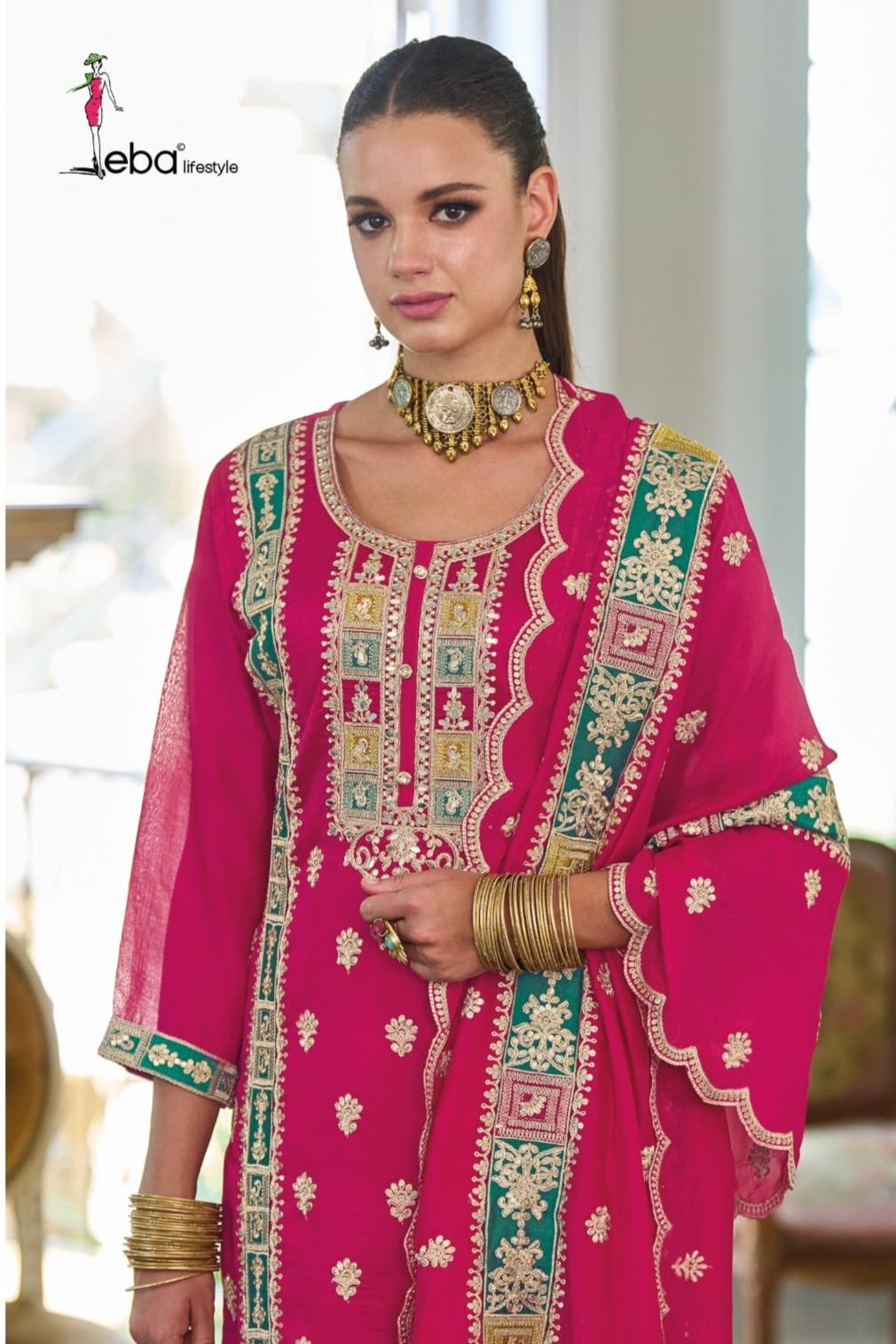 Ramya Pink Pakistani Embroidered Straight Suit Set