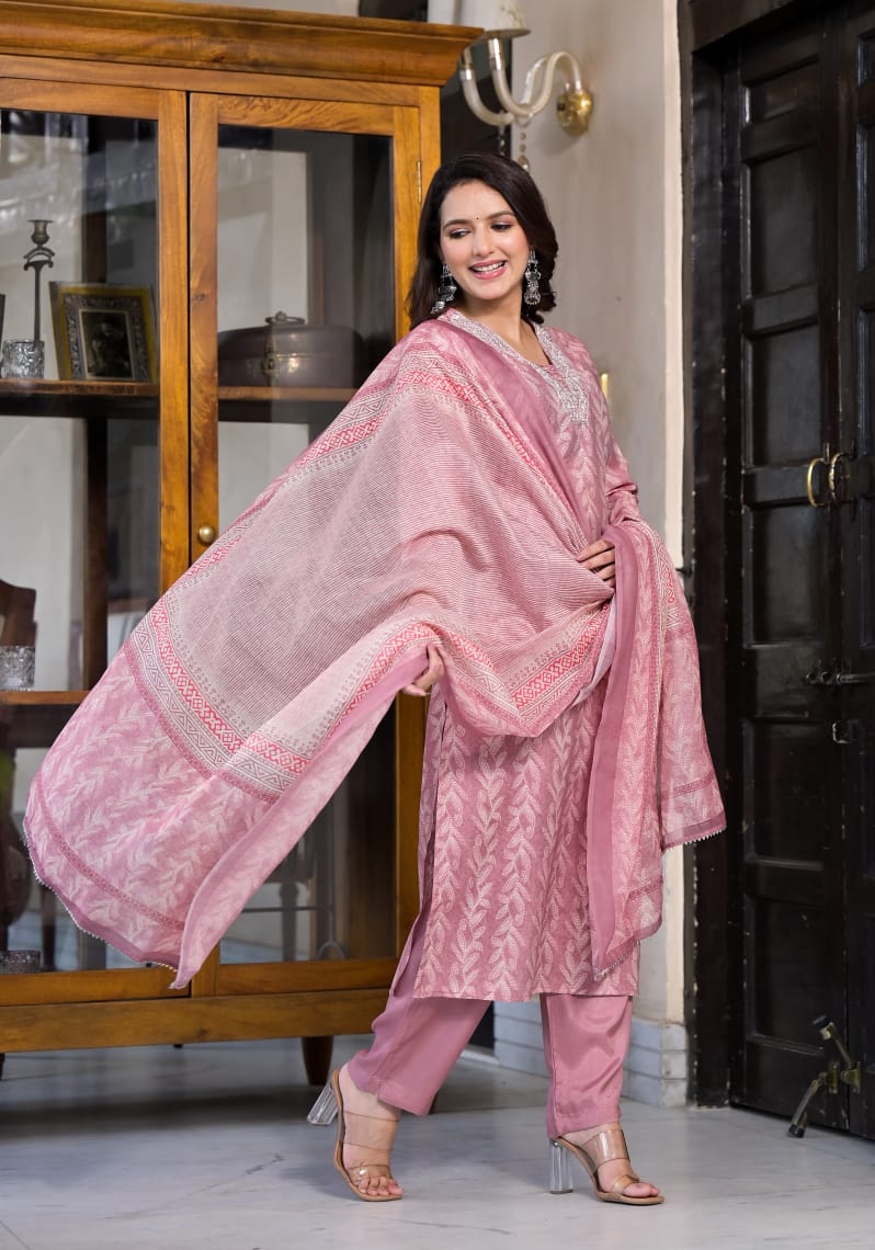 Apurva Pink Embroidered Straight Suit Set