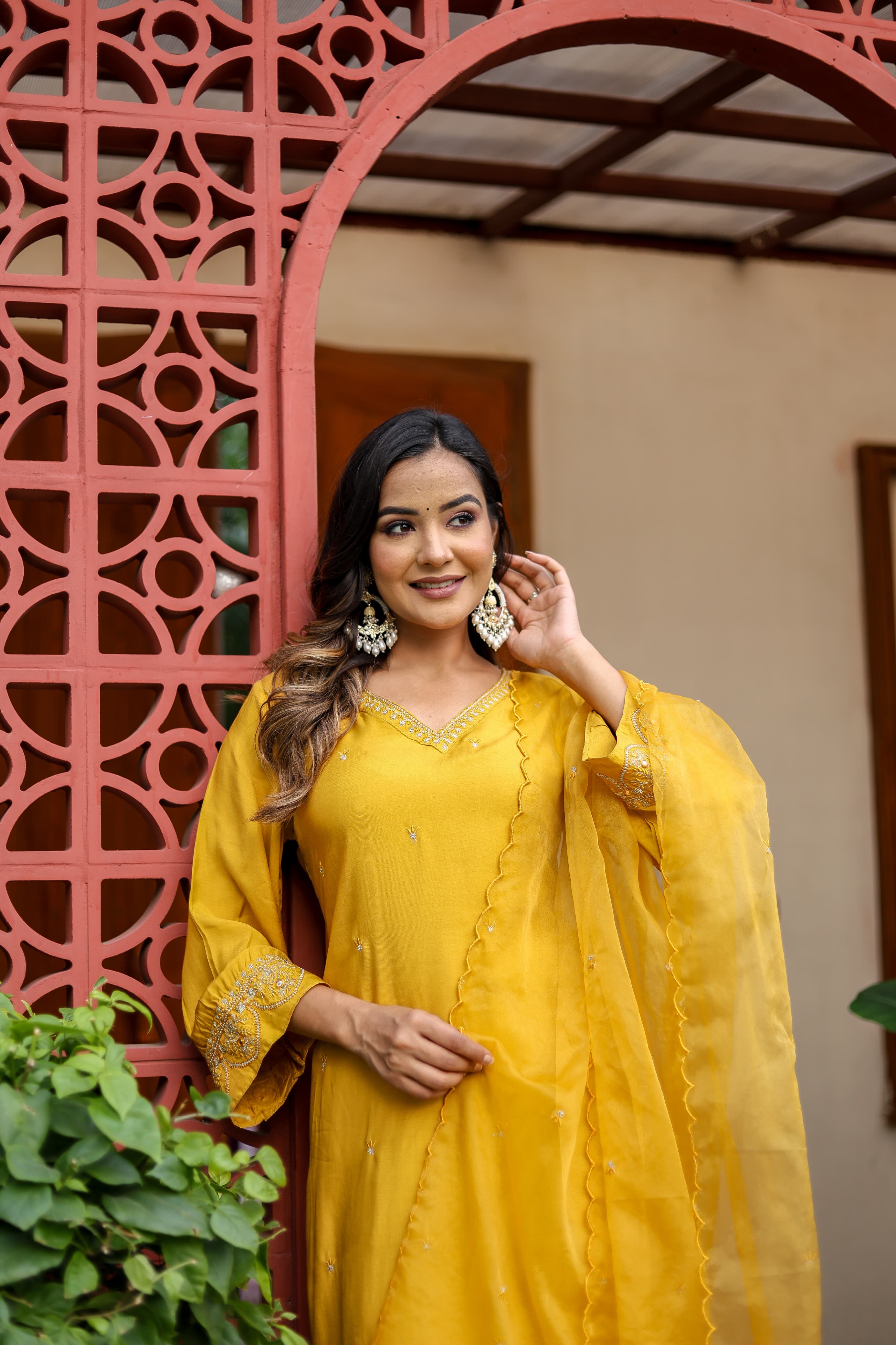 Ramya Solid Yellow Embroidered Straight Suit Set