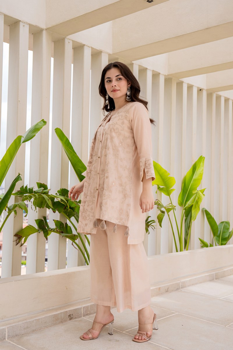 Neeti Solid thread Embroidered Beige Co-Ord Set