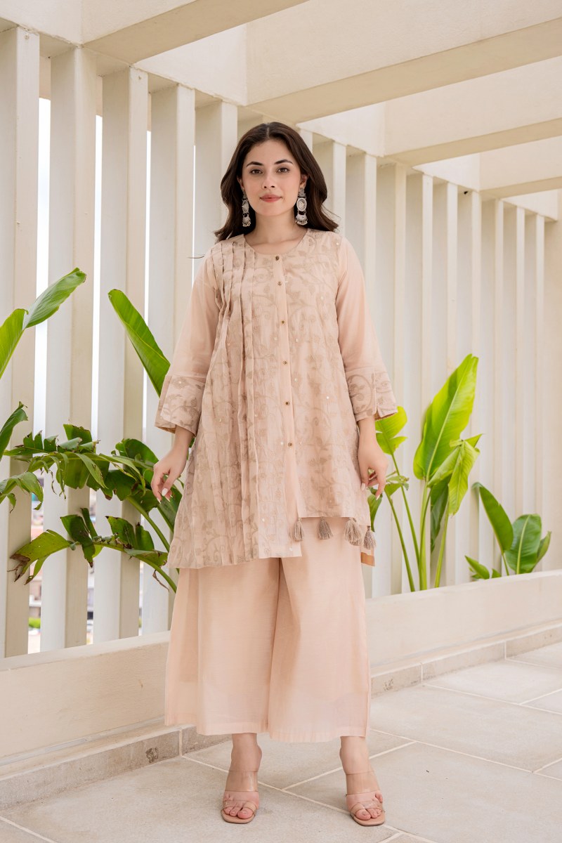 Neeti Solid thread Embroidered Beige Co-Ord Set