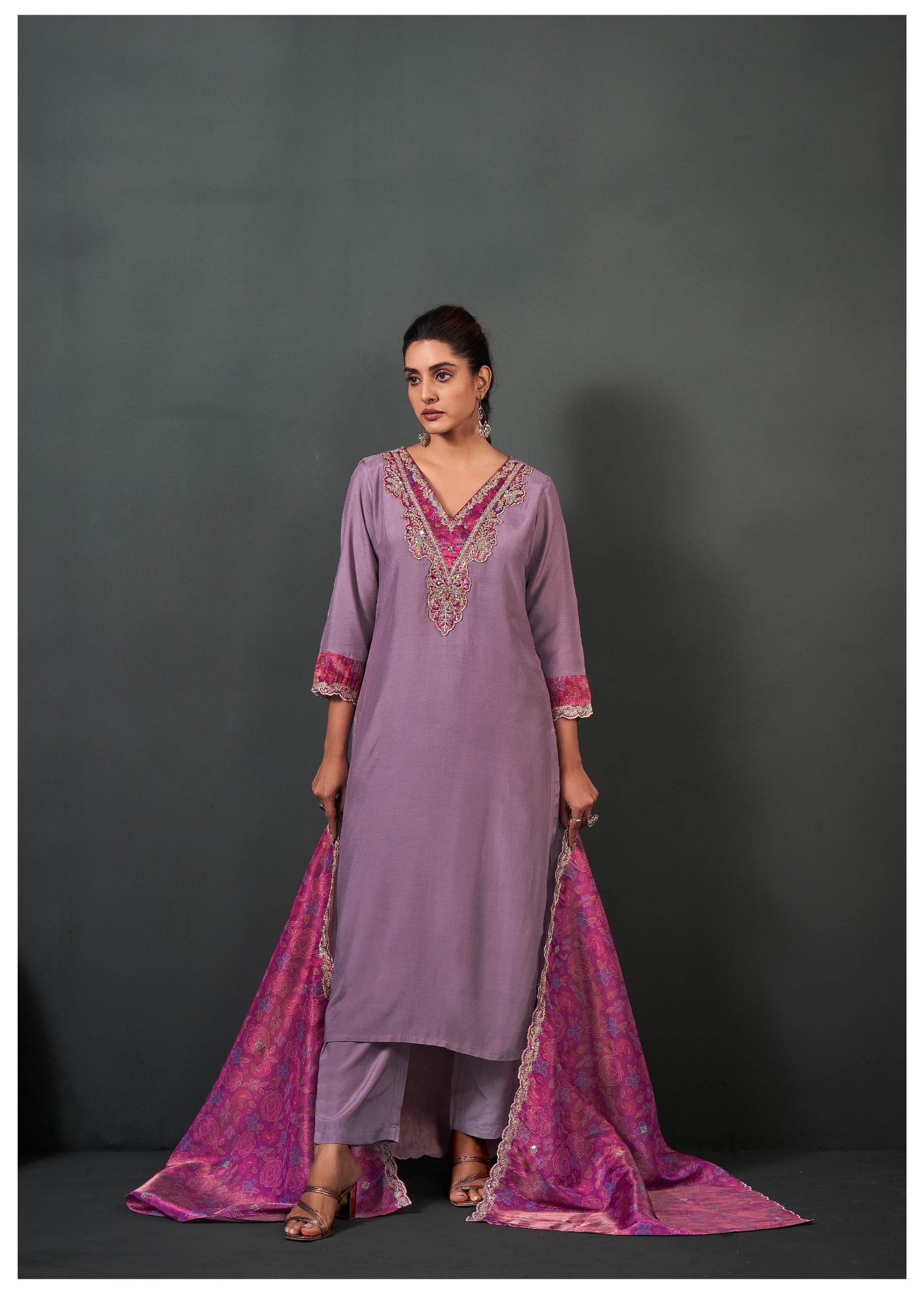 Ishaani Purple and Pink Straight Suit Set