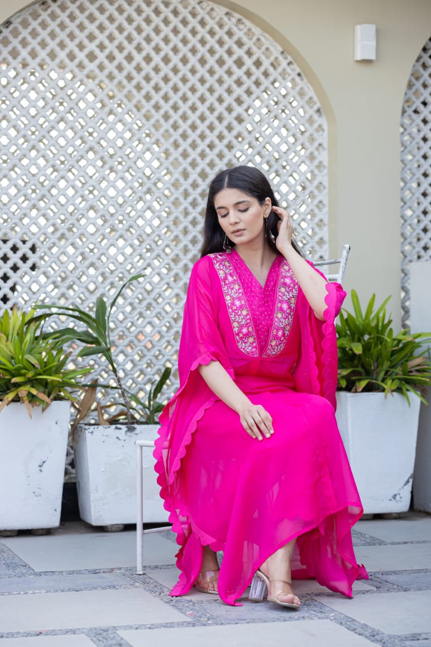 Aakriti Pink Embroidered Kaftan 3pc set