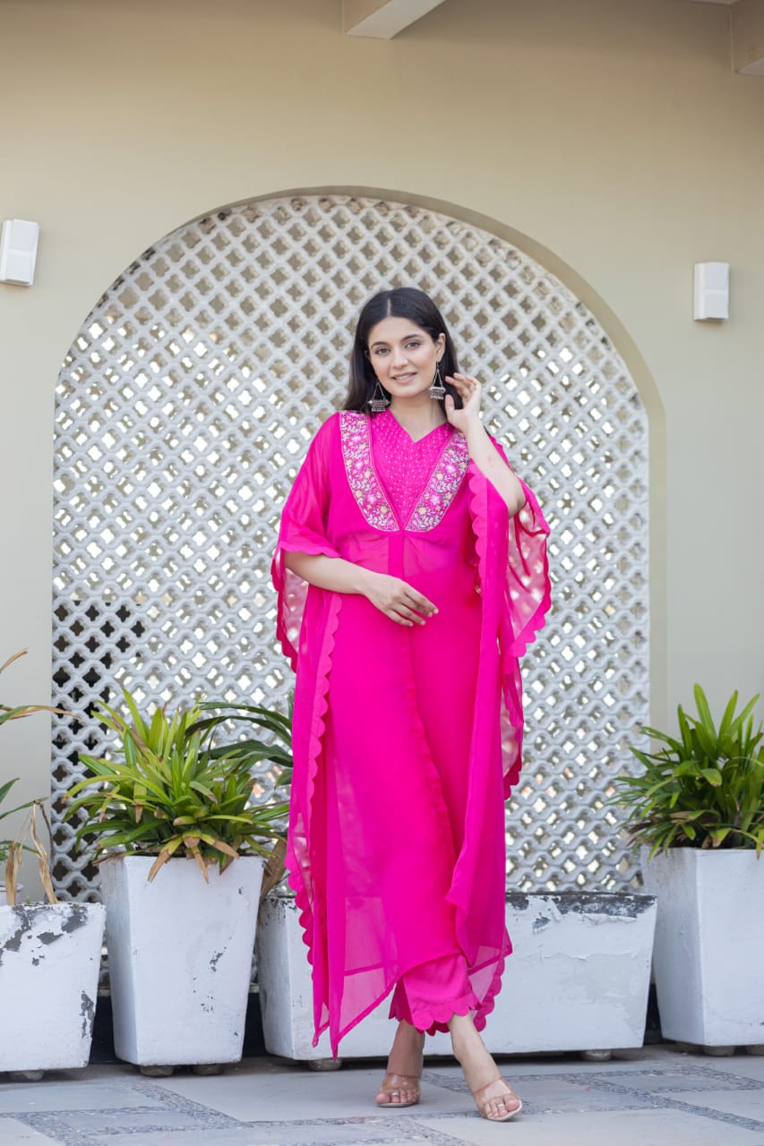 Aakriti Pink Embroidered Kaftan 3pc set