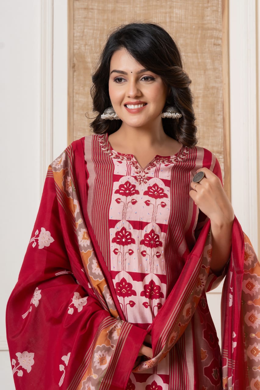 Kishori Digital Printed Maroon Straight Suit Set