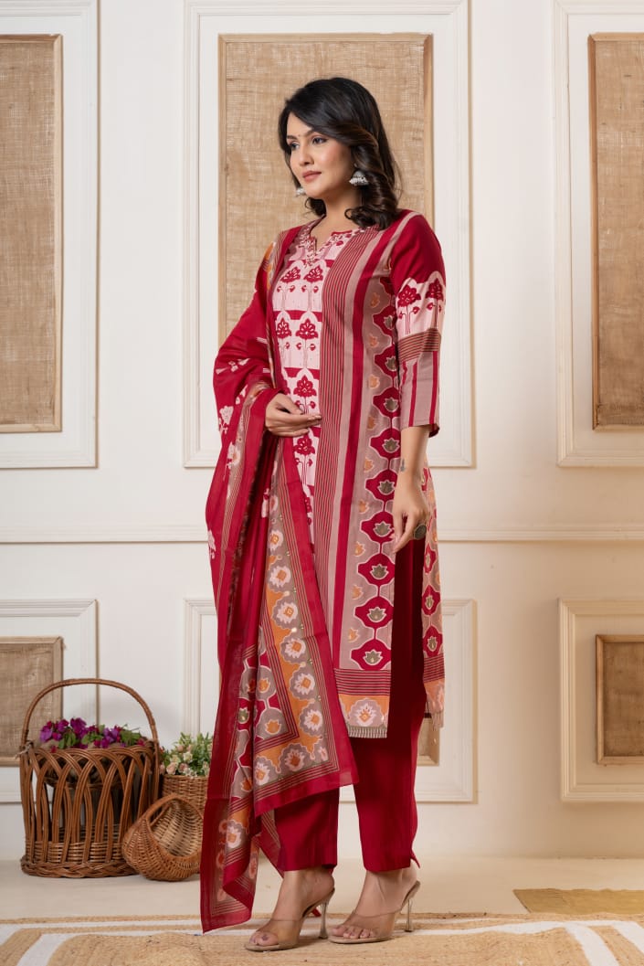 Kishori Digital Printed Maroon Straight Suit Set