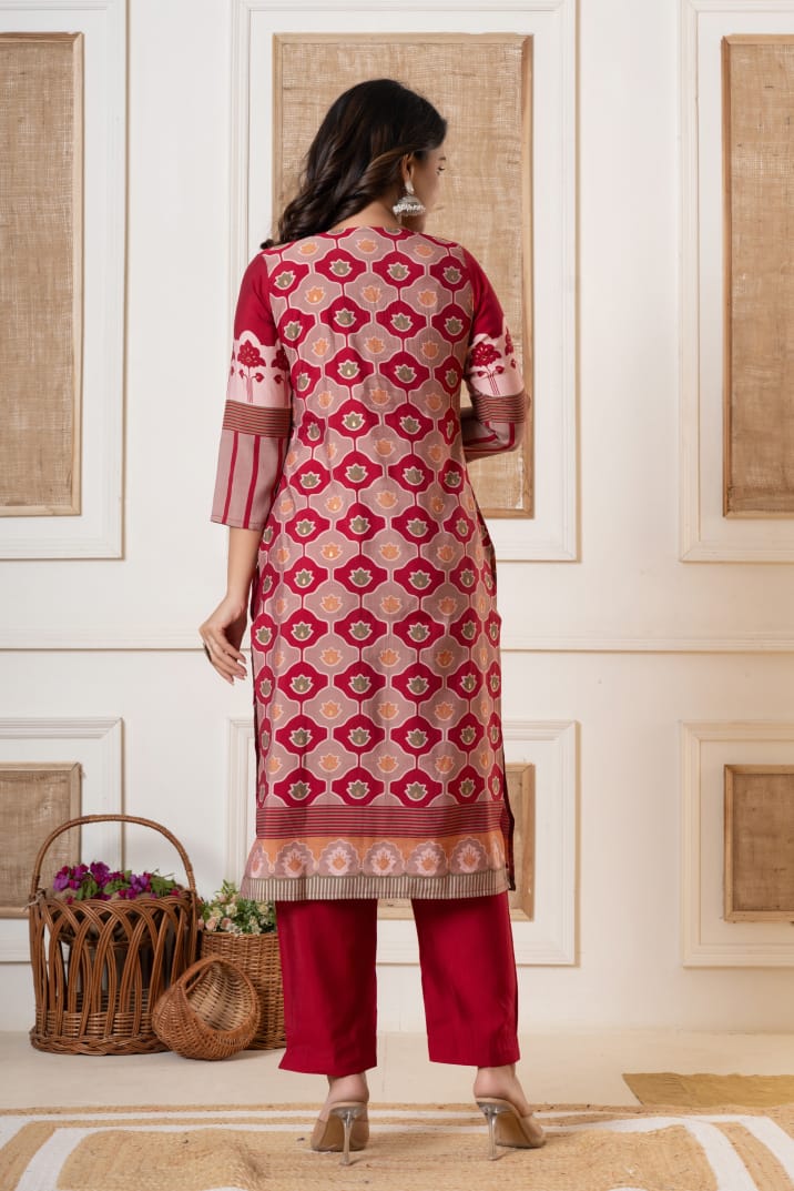 Kishori Digital Printed Maroon Straight Suit Set