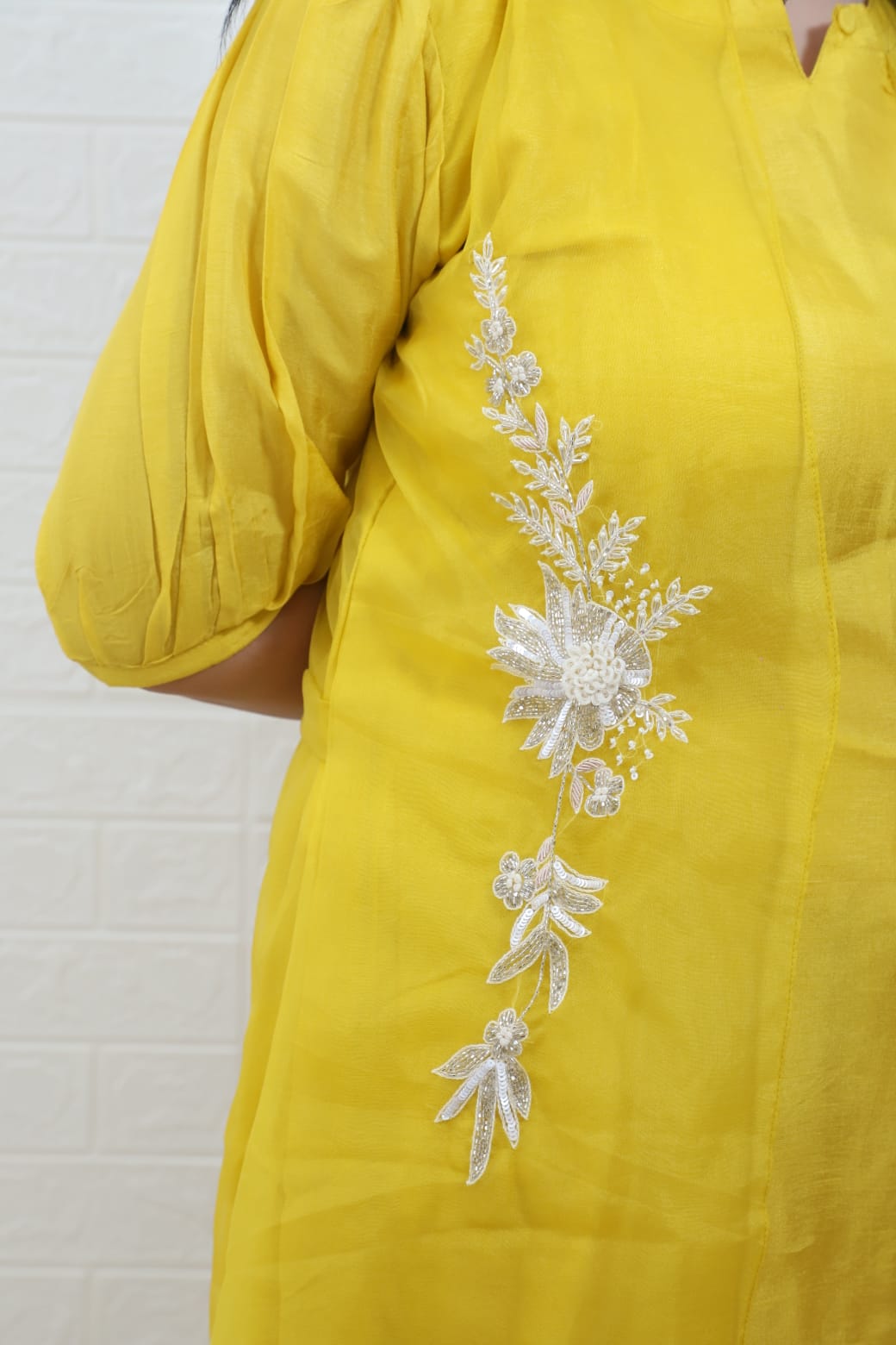 Aditi Solid Yellow Hand embroidered Coord set