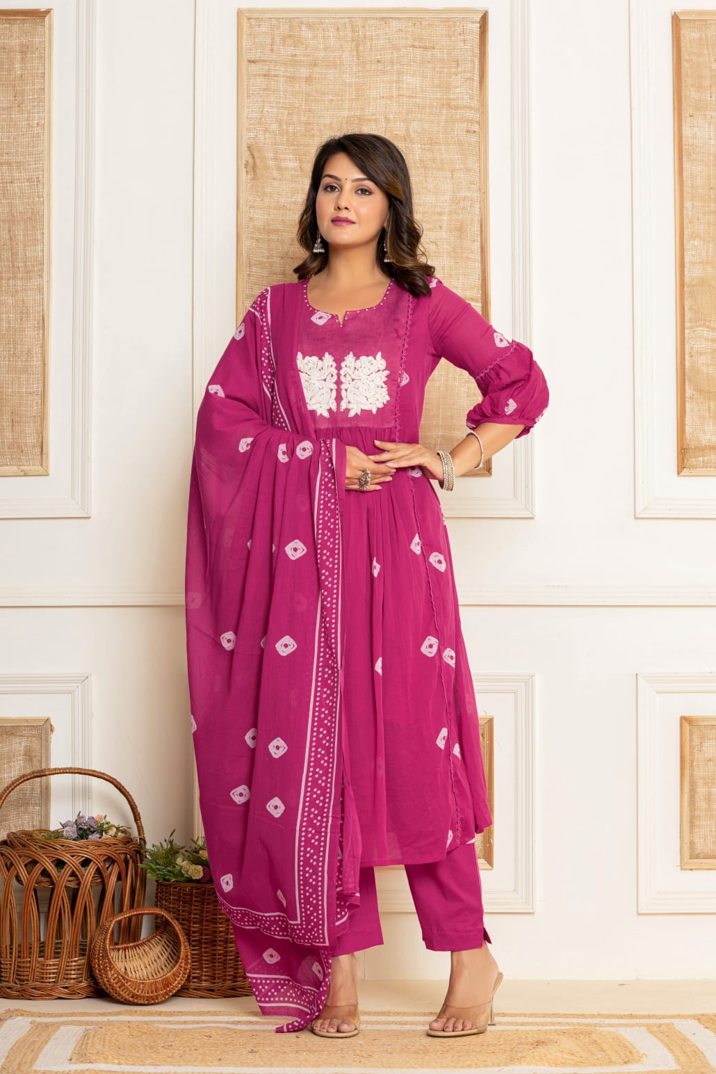 Ramya Solid Rani Pink Embroidered Frock suit set