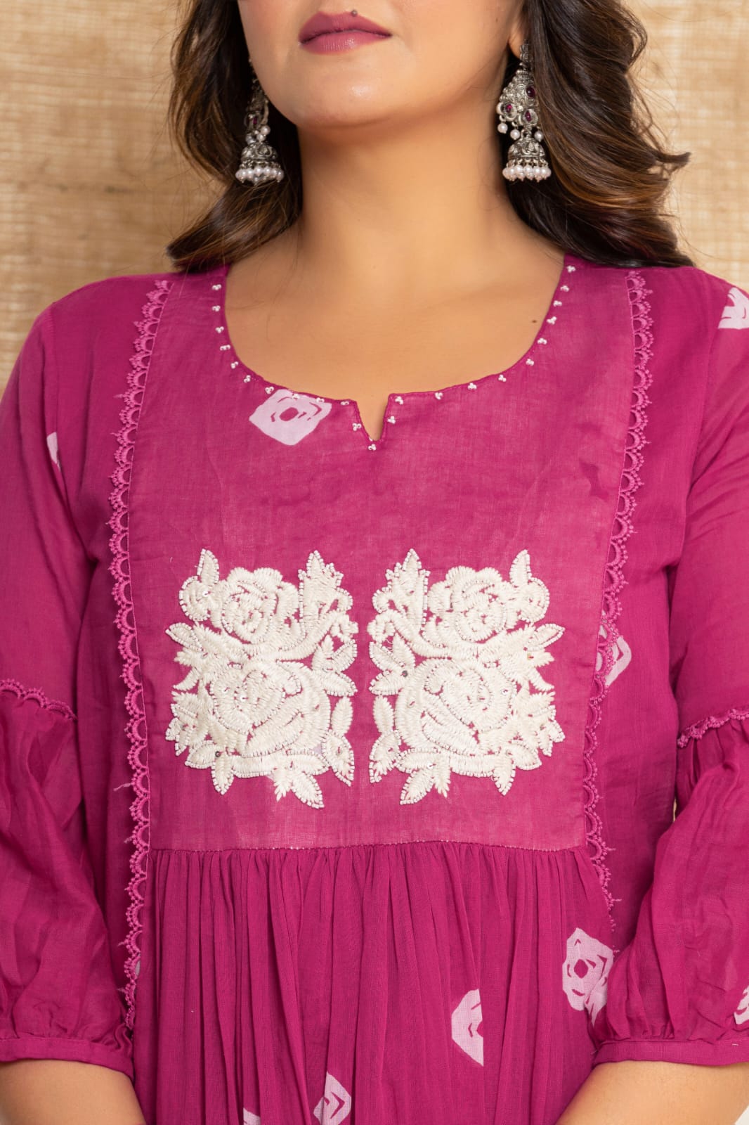 Ramya Solid Rani Pink Embroidered Frock suit set