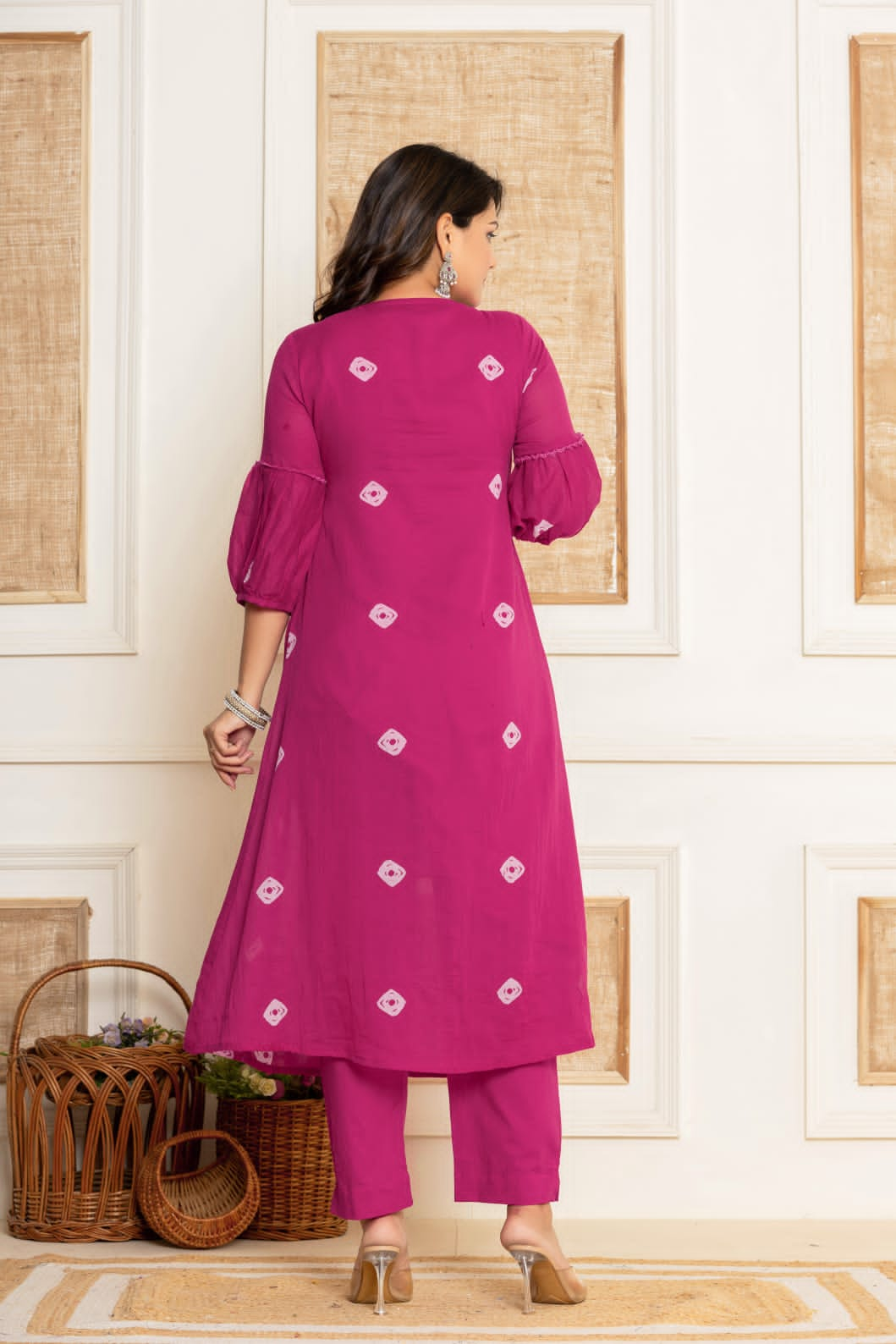 Ramya Solid Rani Pink Embroidered Frock suit set