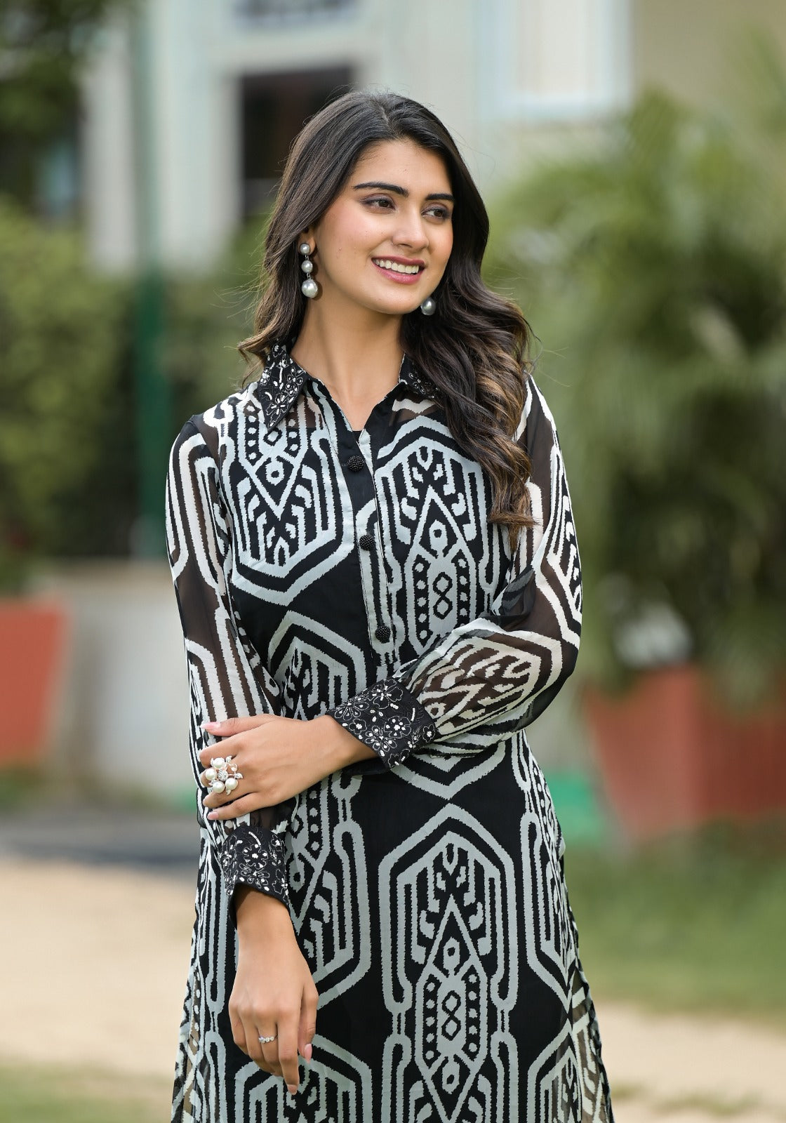 Misha Black and White Printed Co-ord Set