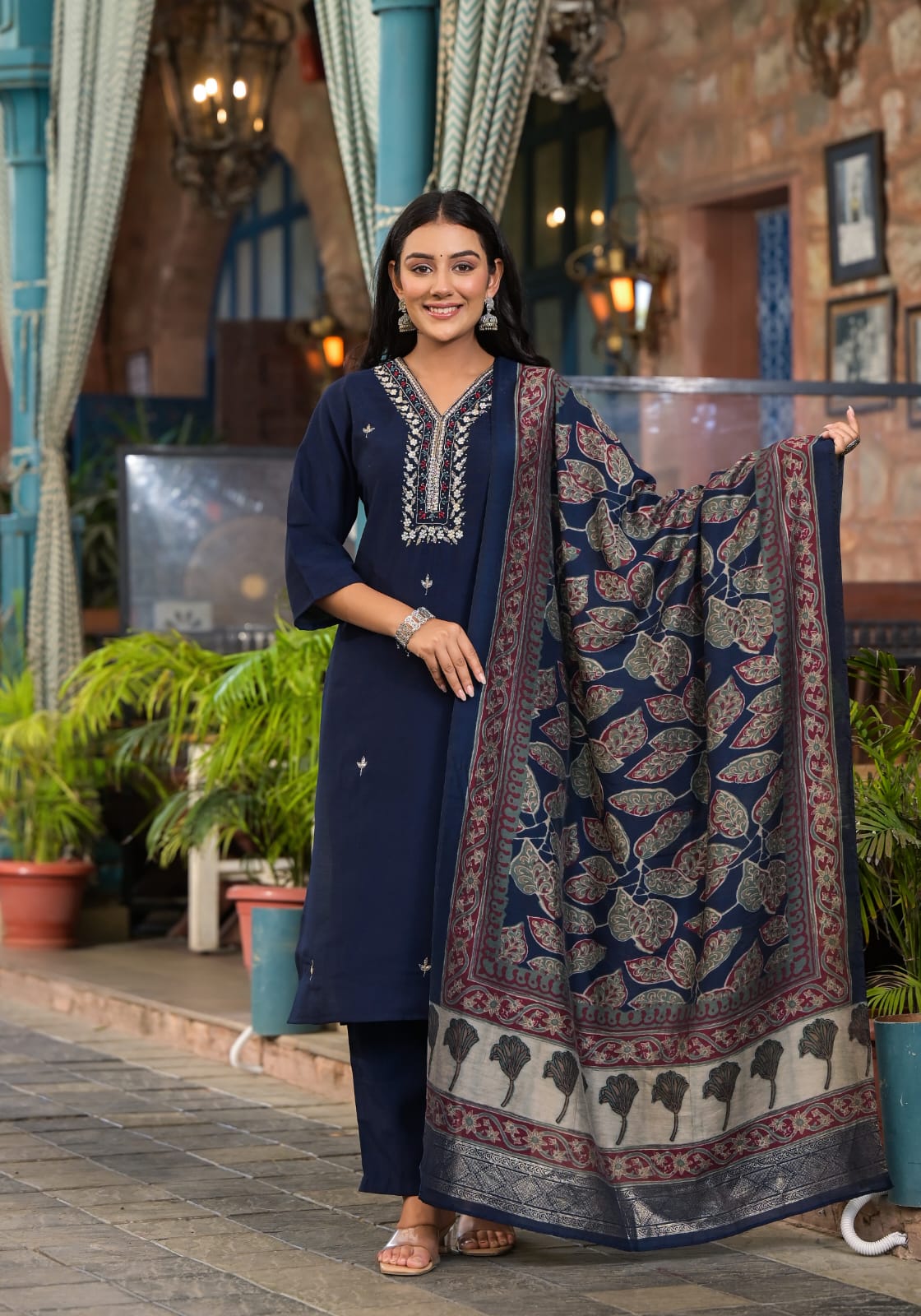 Kishori Zari Embroidered Blue Straight Suit Set