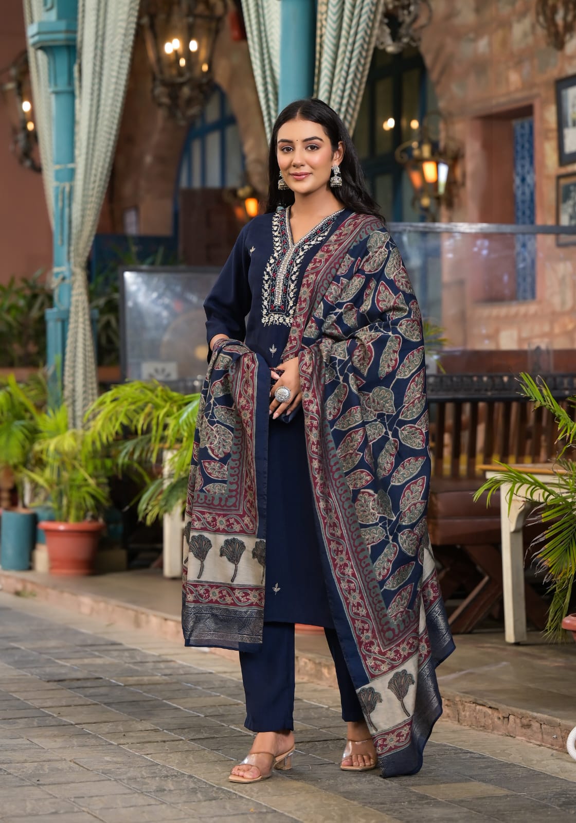 Kishori Zari Embroidered Blue Straight Suit Set