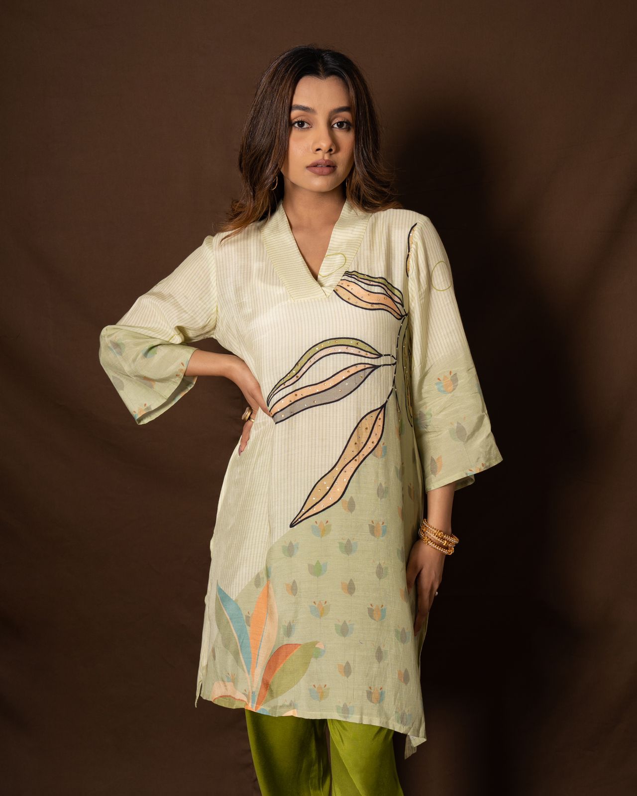 Kiara Abstract Printed Greenish Co-ord Set