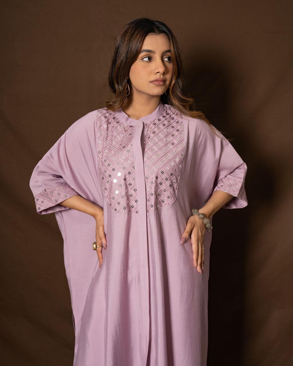 Navya Boho Solid Lavender Kaftan style Co-Ord Set