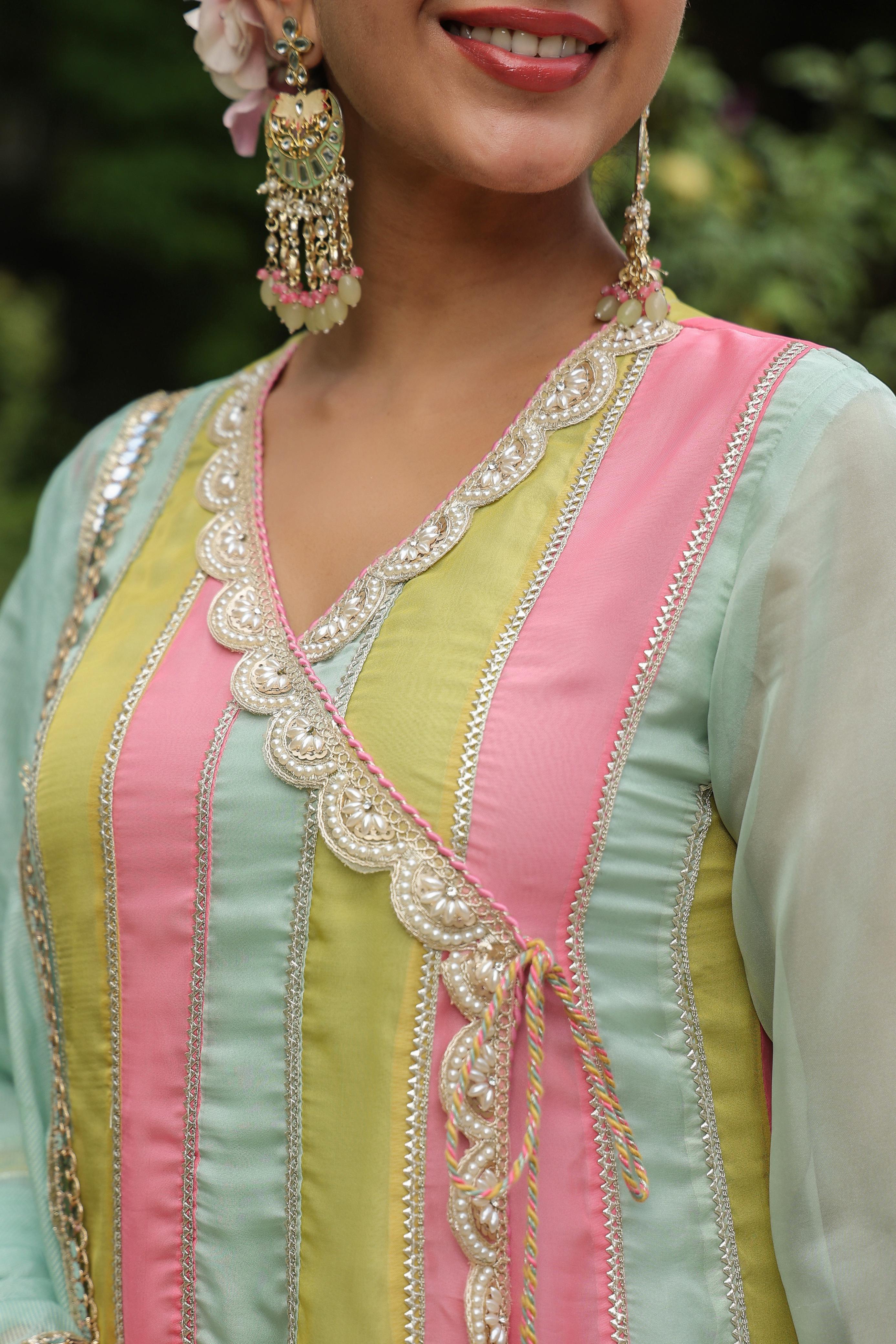 Ditya Pastel Angrakha Anarkali Suit Set