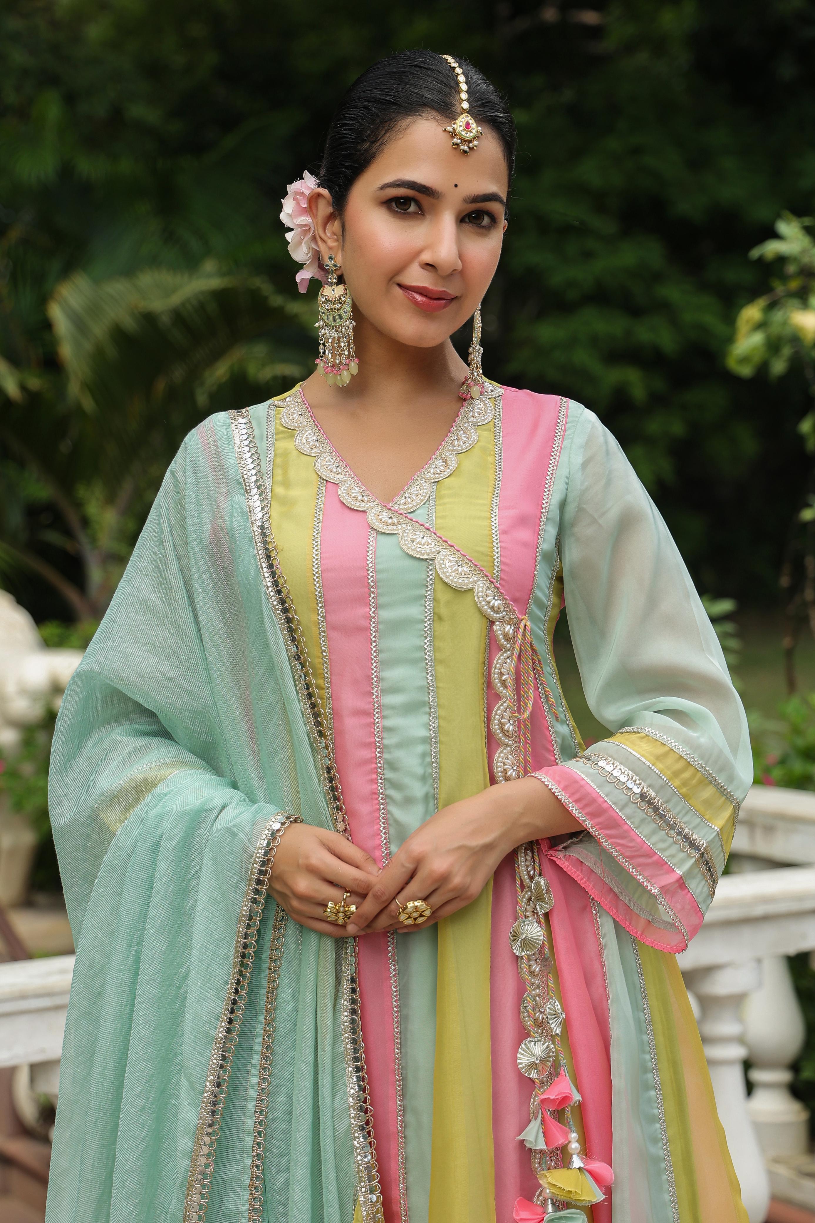 Ditya Pastel Angrakha Anarkali Suit Set