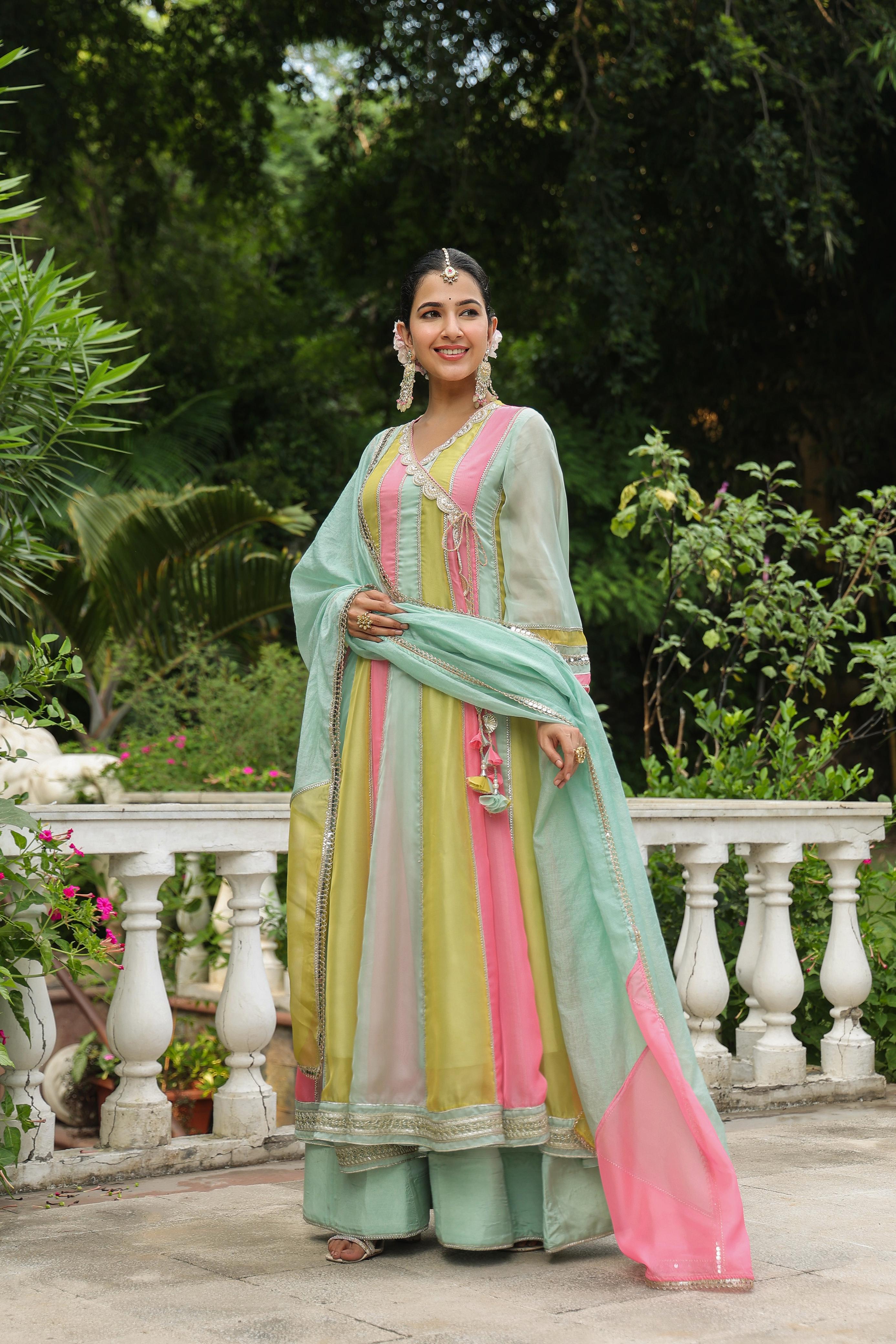 Ditya Pastel Angrakha Anarkali Suit Set