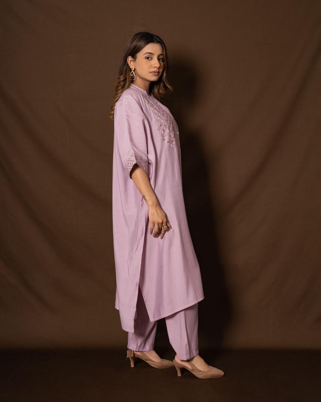 Navya Boho Solid Lavender Kaftan style Co-Ord Set