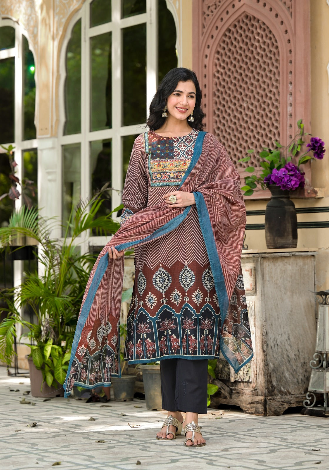 Apurva Ajrakh Block Printed Maroon Straight Suit Set