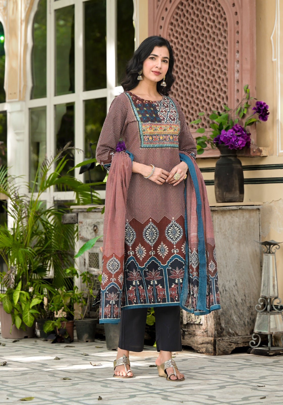 Apurva Ajrakh Block Printed Maroon Straight Suit Set