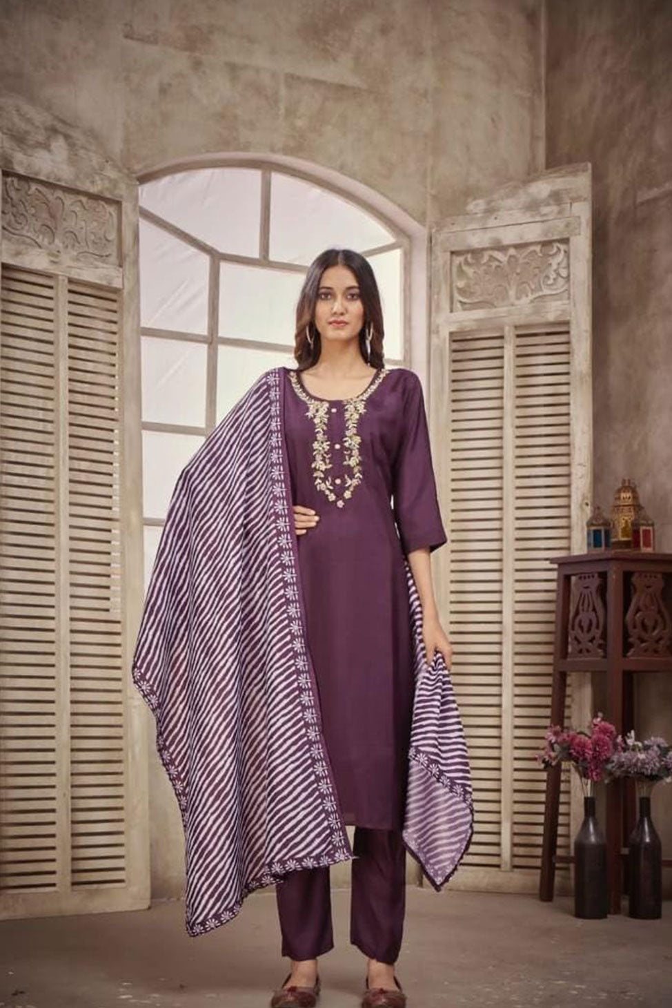 Classic Purple Lehariya Suit Set