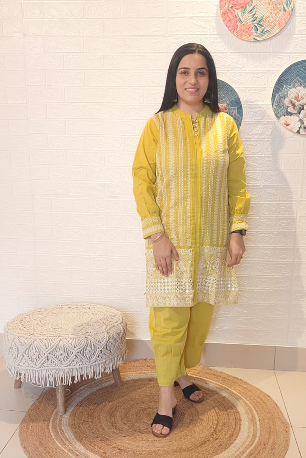 Arzoi White Thread Work Yellowish Co-Ord Set