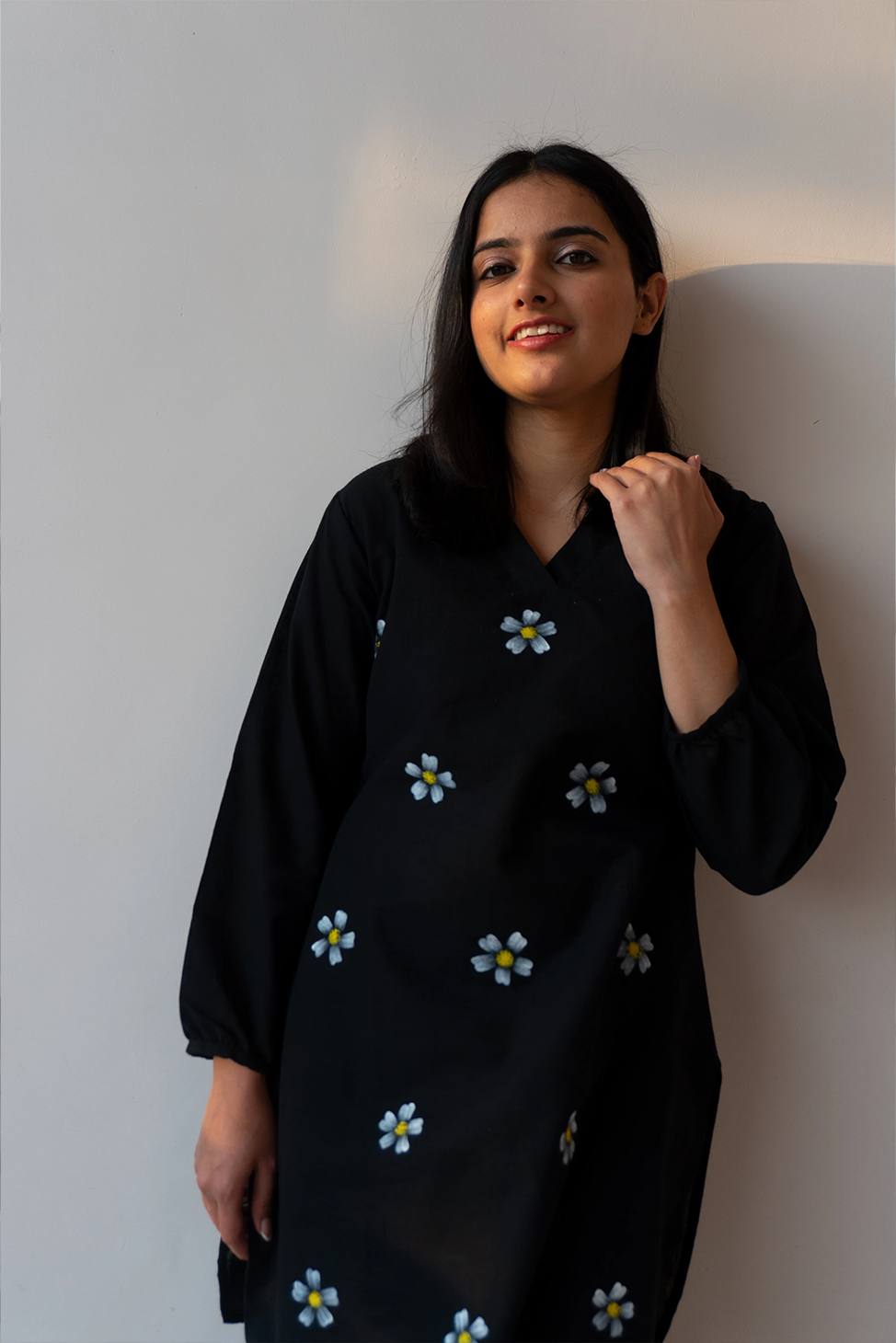 White Gulab Hand Painted Black Co-Ord Set