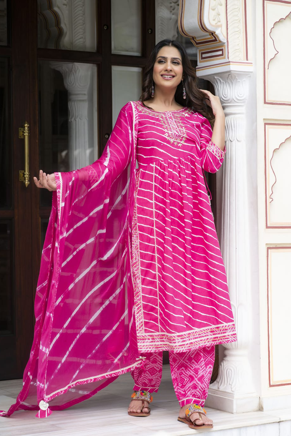 NAVYA Pink Lehariya Afghani Suit Set