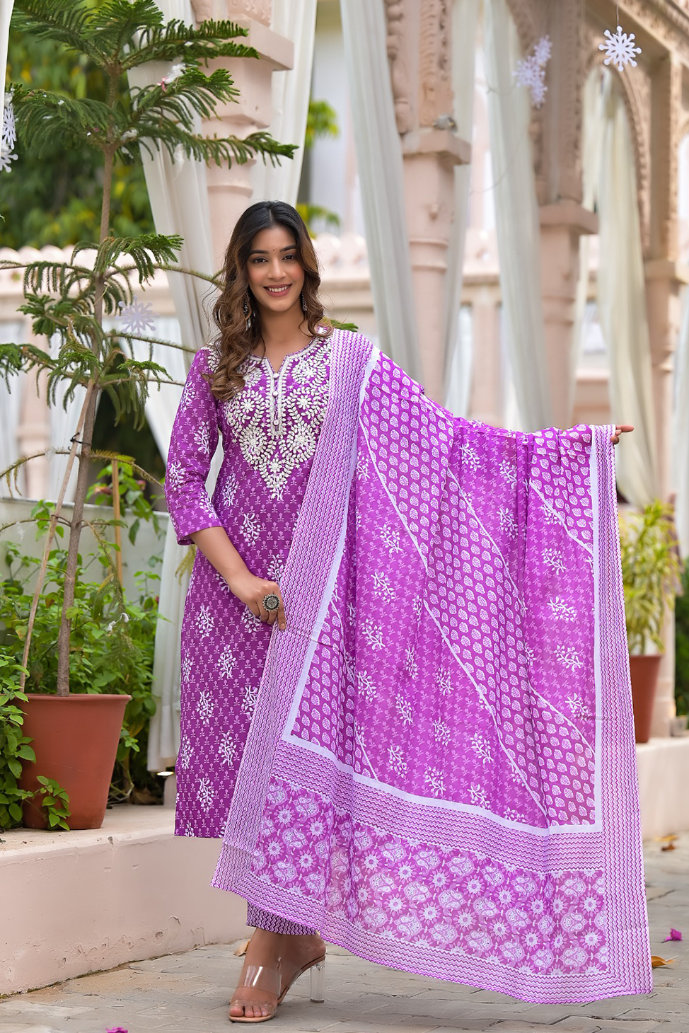 Kaashvi Block Printed Purple Suit Set