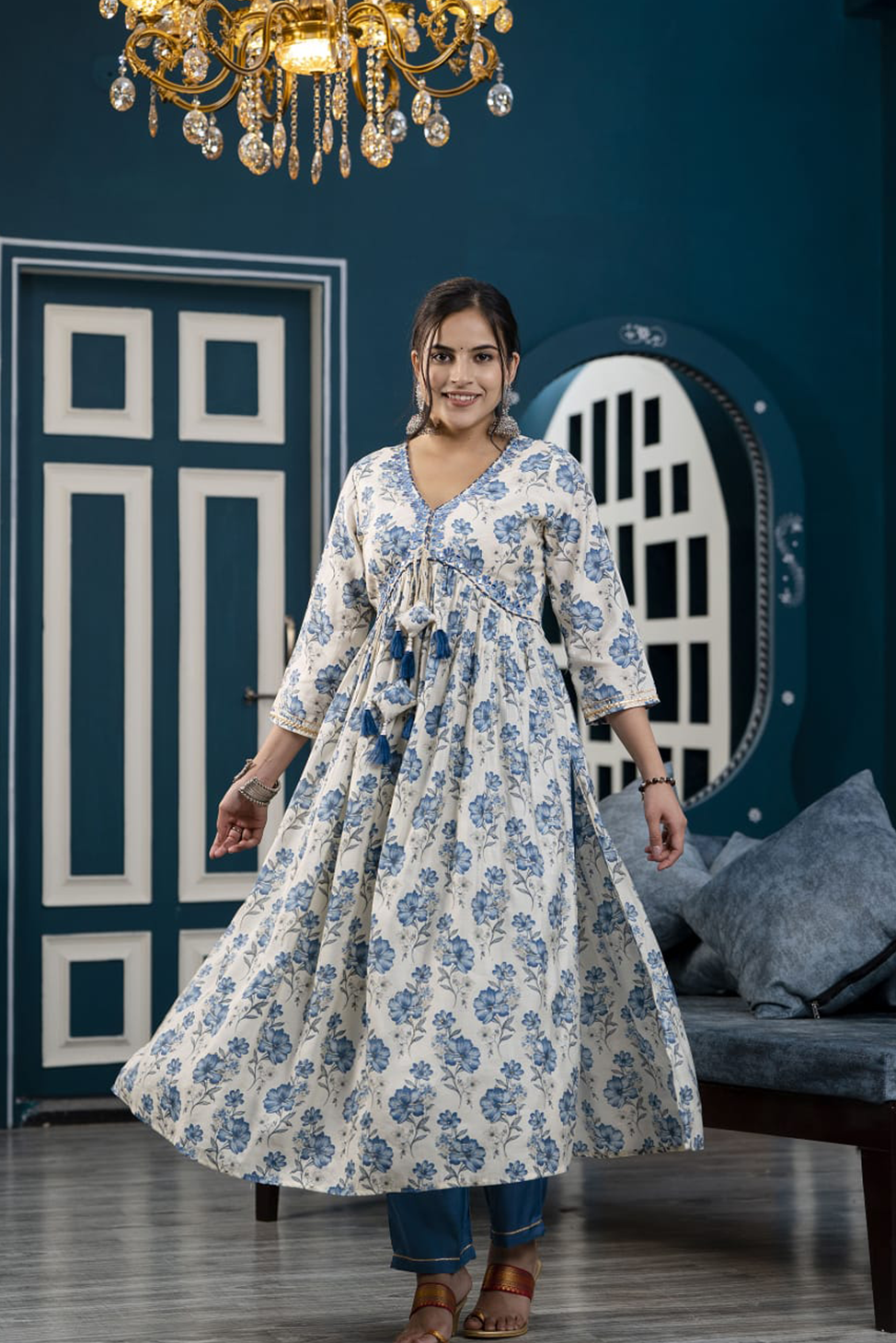 Arzoi Blue Floral Printed Aliya Suit Set