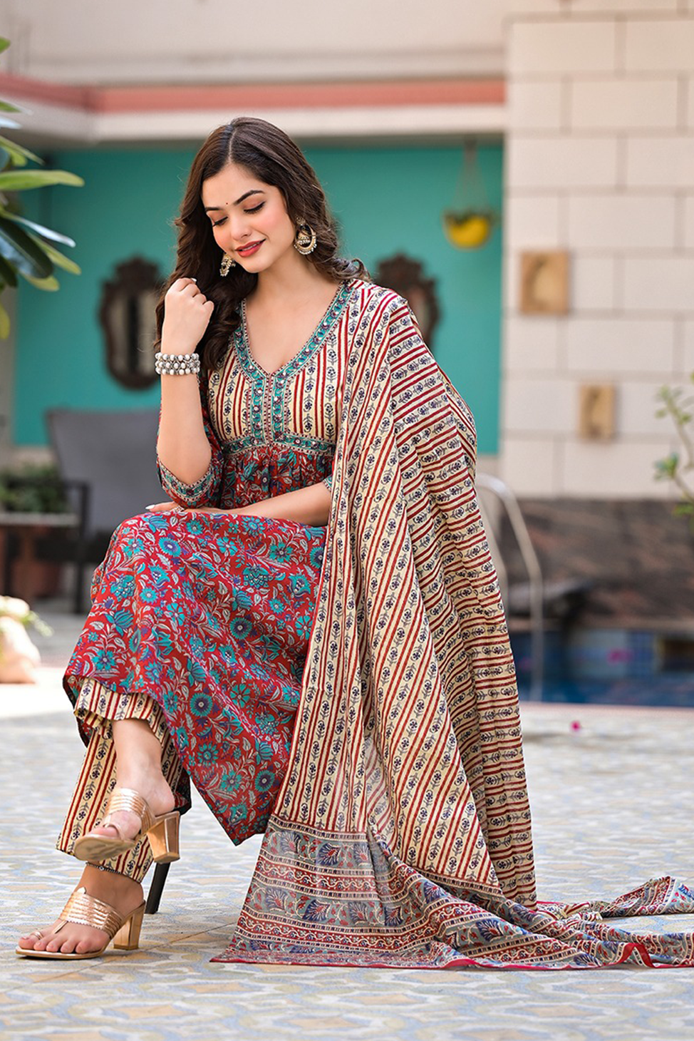 Ibadat Marron Block Printed Aliya Suit Set